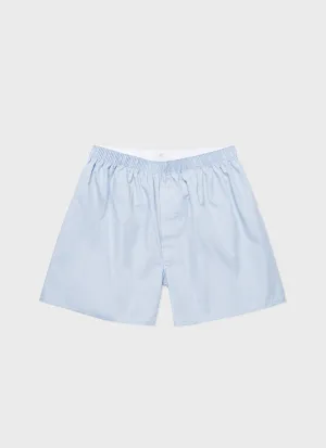 Men's Long Cut Classic Boxer Shorts in Plain Blue Sunspel