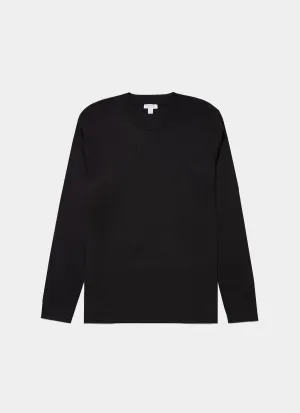 Men's Long Sleeve Heavyweight T-shirt in Black Sunspel
