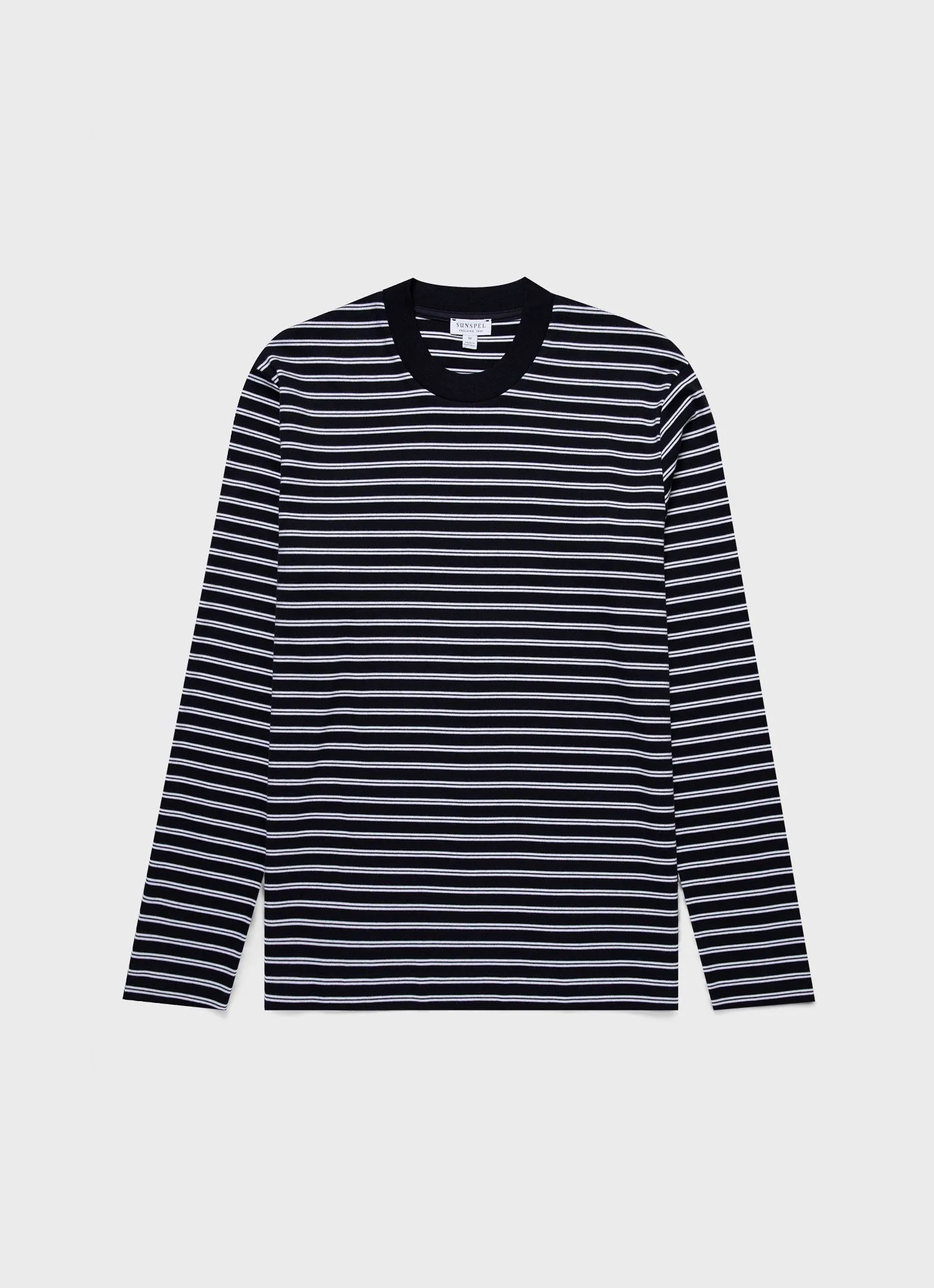 Men's Long Sleeve Heavyweight T-shirt in Navy/White Sunspel