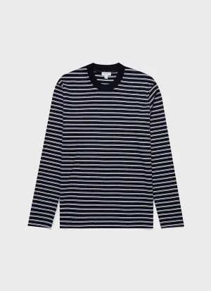 Men's Long Sleeve Heavyweight T-shirt in Navy/White Sunspel
