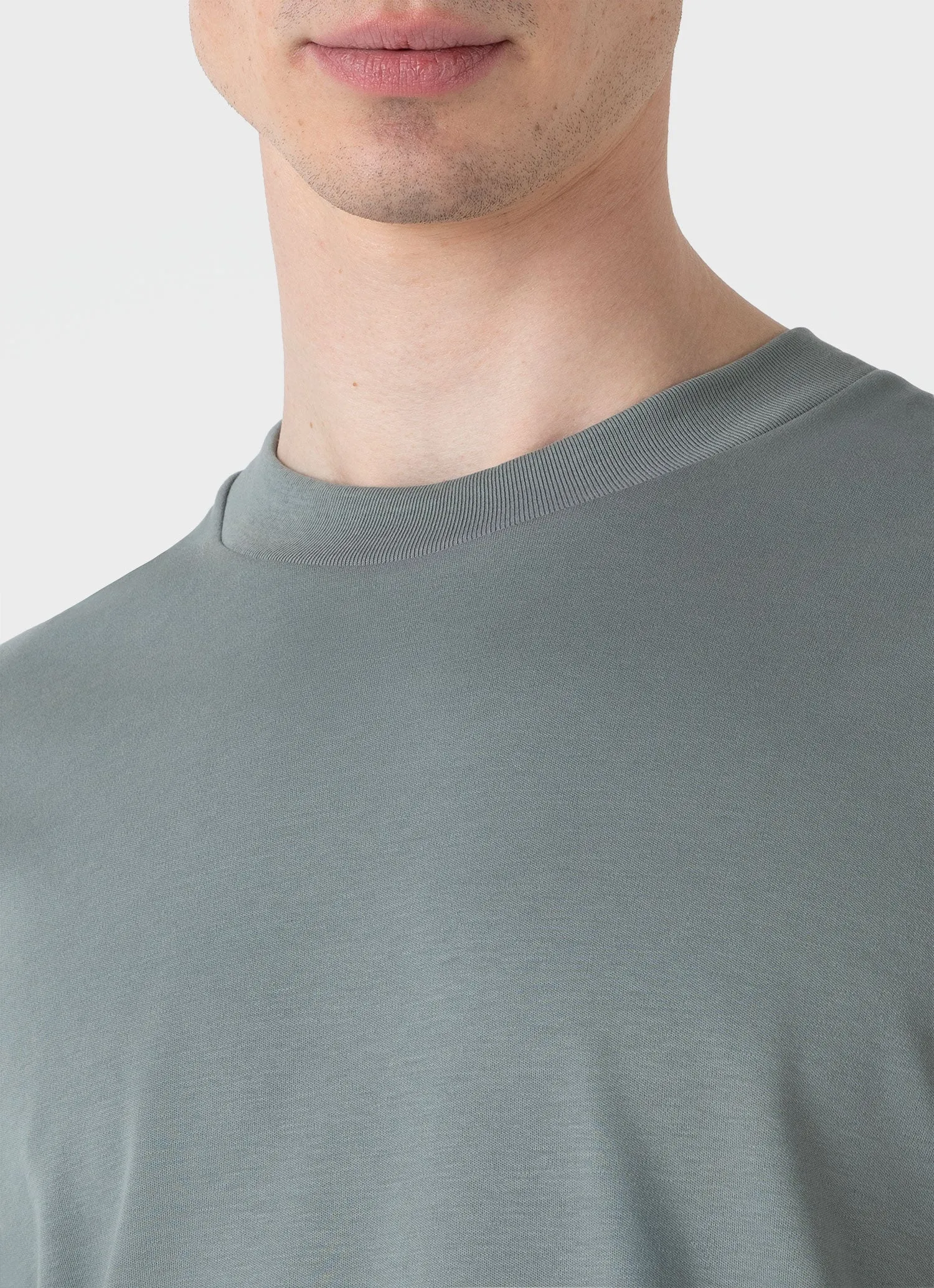 Men's Long Sleeve Heavyweight T-shirt in Smoke Green Sunspel