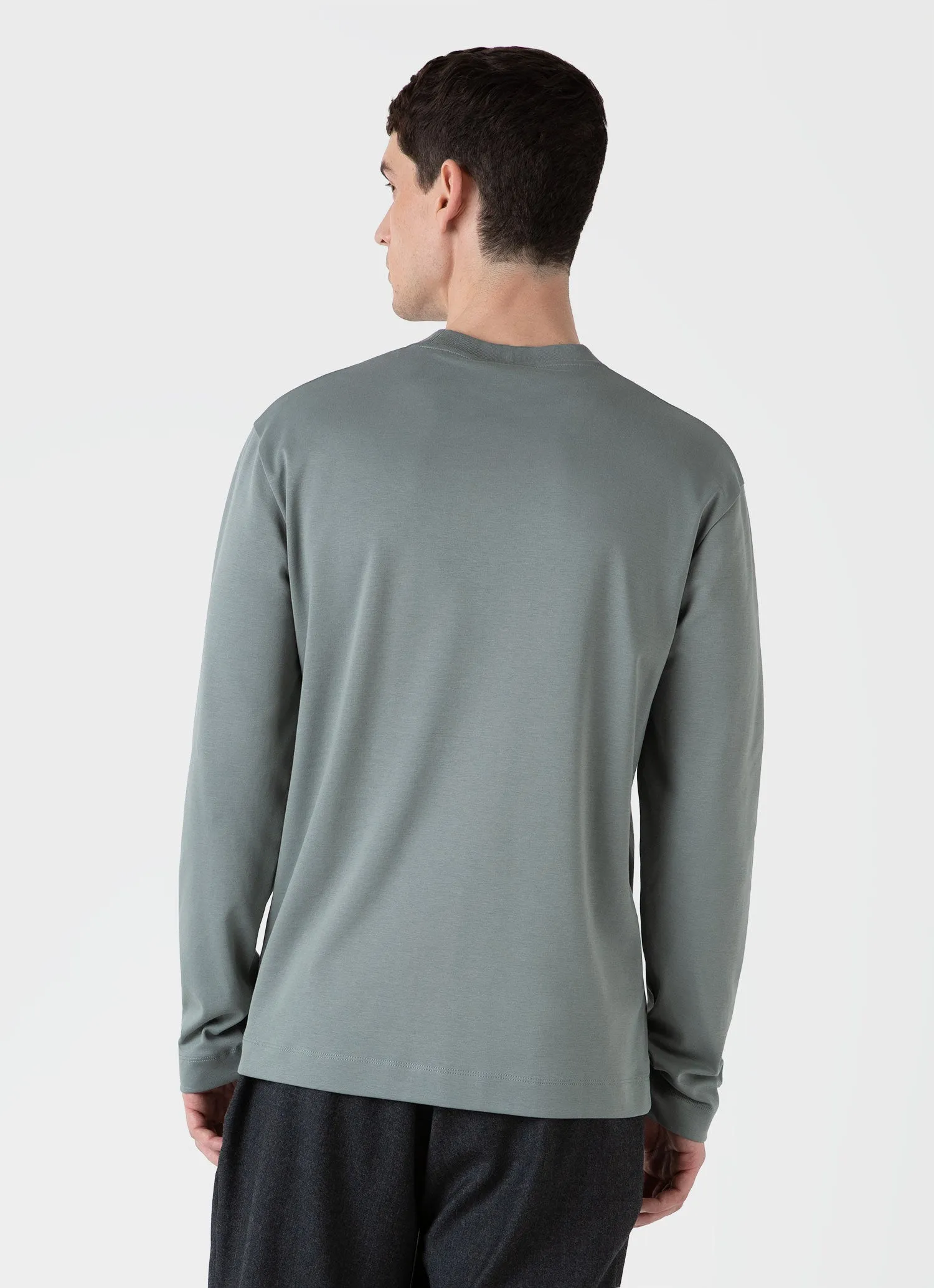 Men's Long Sleeve Heavyweight T-shirt in Smoke Green Sunspel