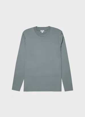 Men's Long Sleeve Heavyweight T-shirt in Smoke Green Sunspel