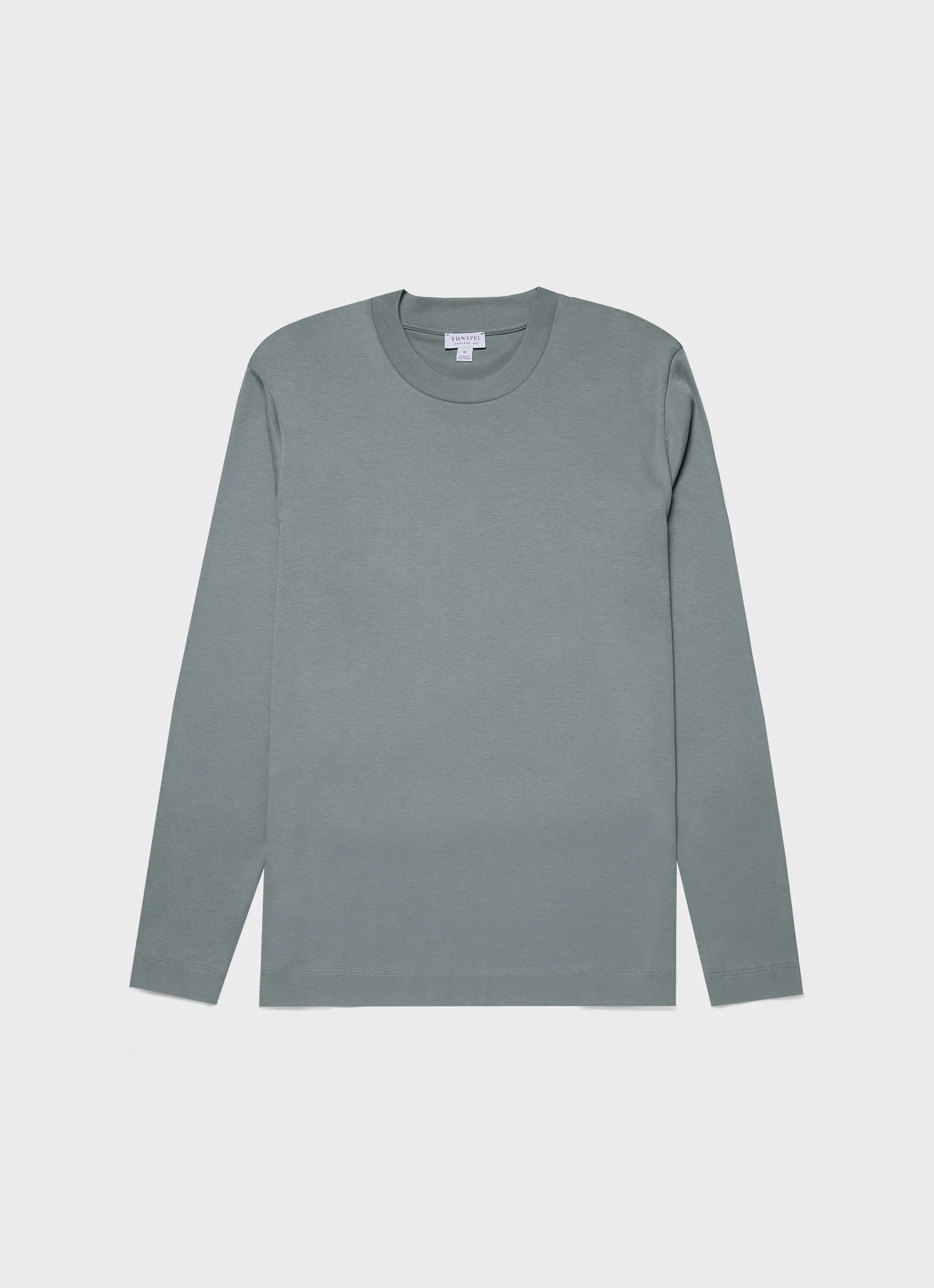 Men's Long Sleeve Heavyweight T-shirt in Smoke Green Sunspel