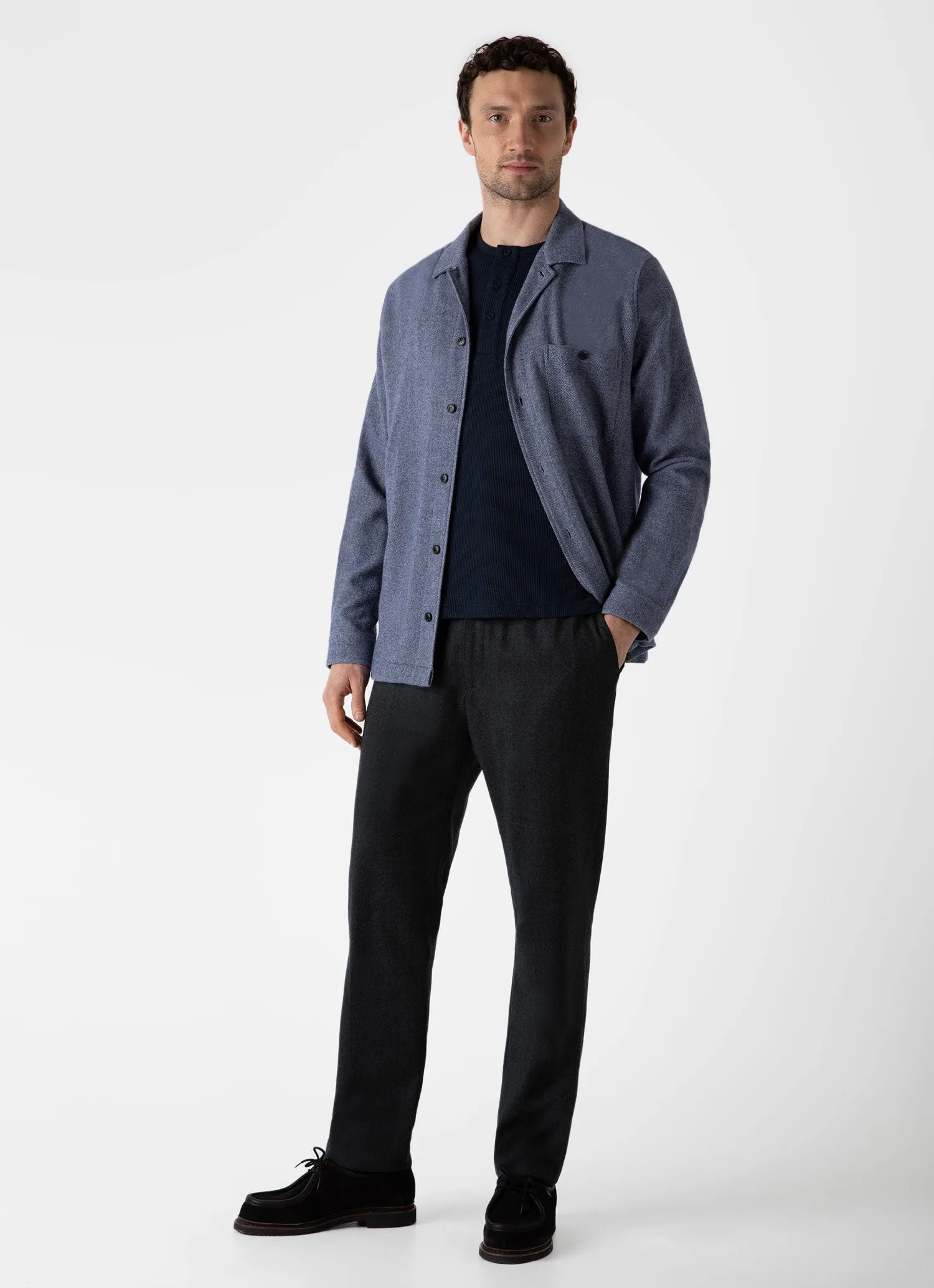 Men's Long Sleeve Waffle Henley in Navy Sunspel