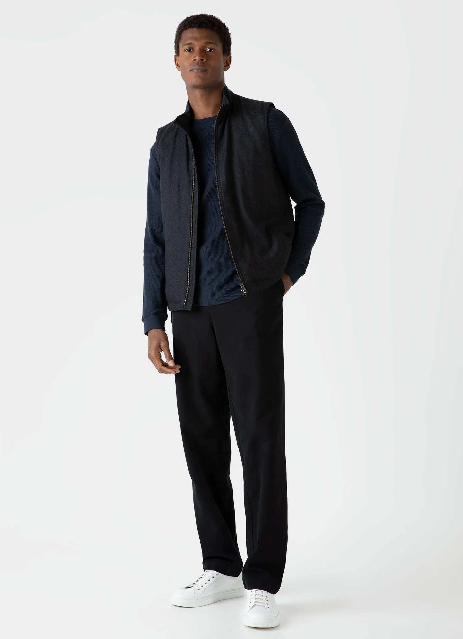 Men's Long Sleeve Waffle T-shirt in Navy Sunspel