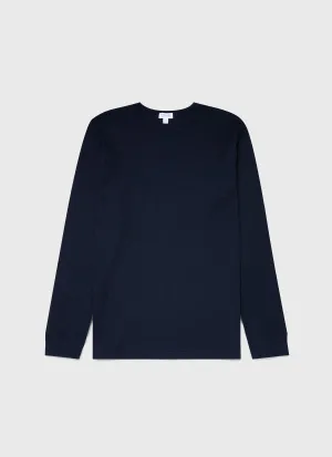 Men's Long Sleeve Waffle T-shirt in Navy Sunspel