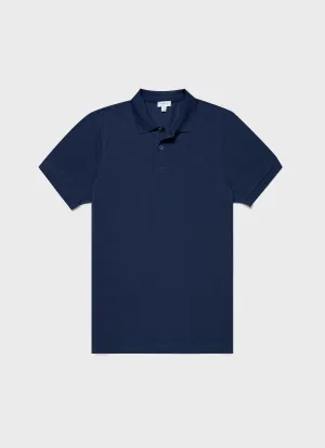 Men's Piqué Polo Shirt in Ink Blue Sunspel