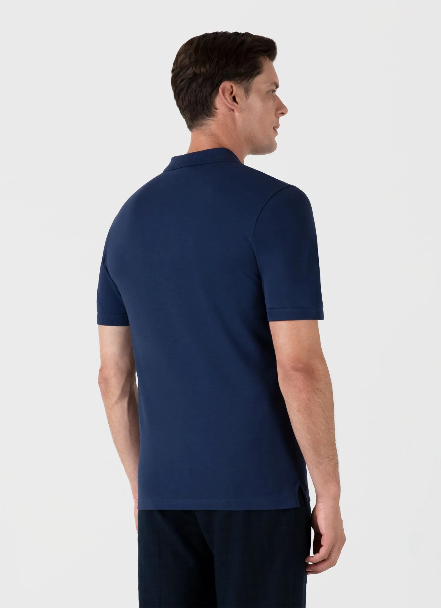 Men's Piqué Polo Shirt in Ink Blue Sunspel