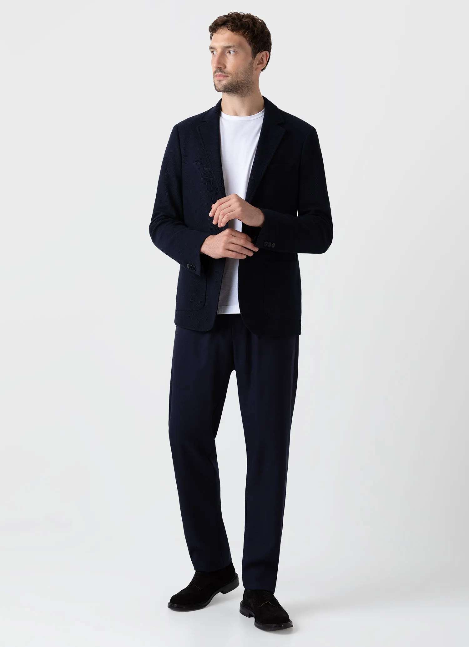 Men's Piqué Unstructured Blazer in Navy Sunspel