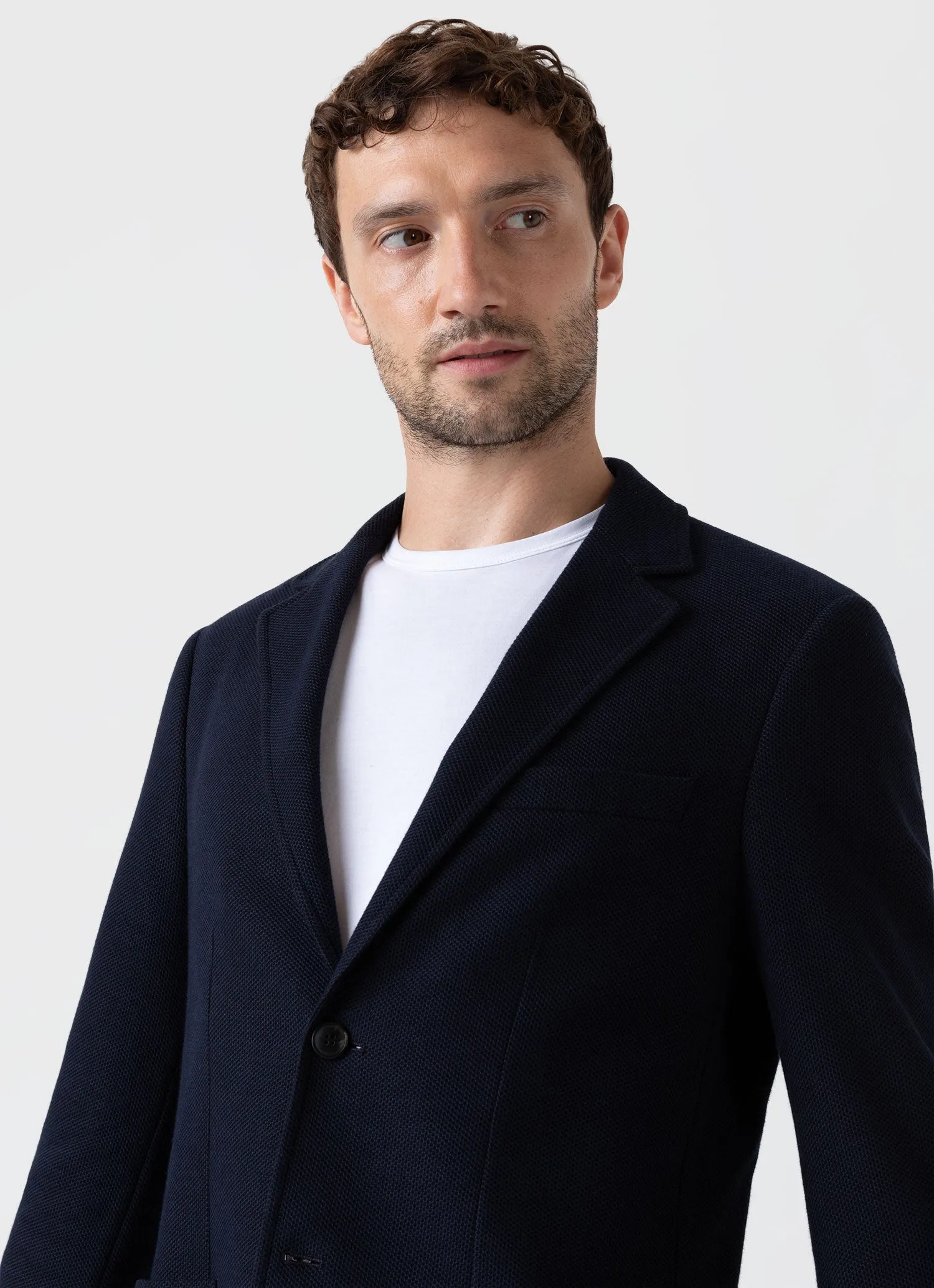 Men's Piqué Unstructured Blazer in Navy Sunspel