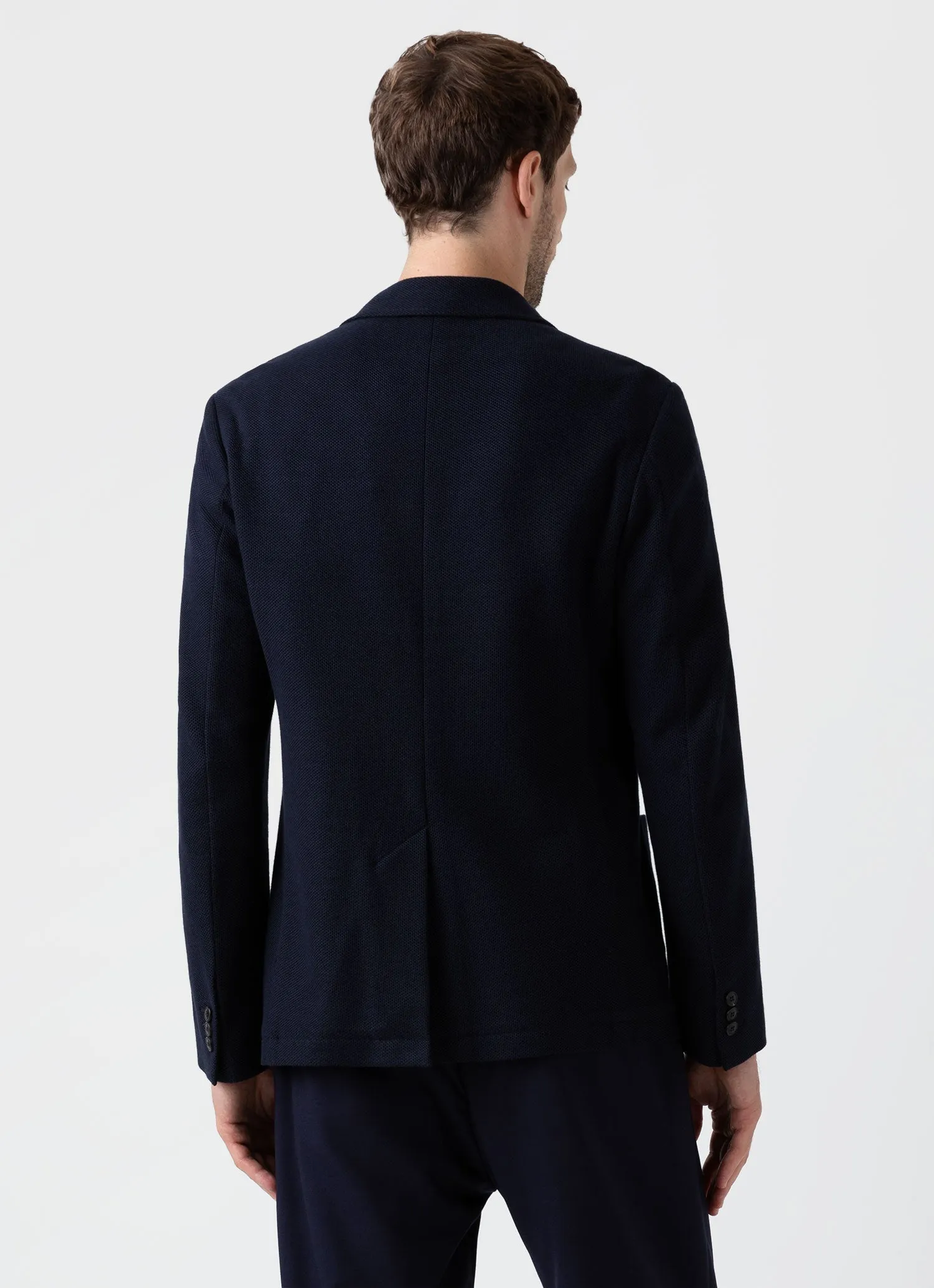 Men's Piqué Unstructured Blazer in Navy Sunspel