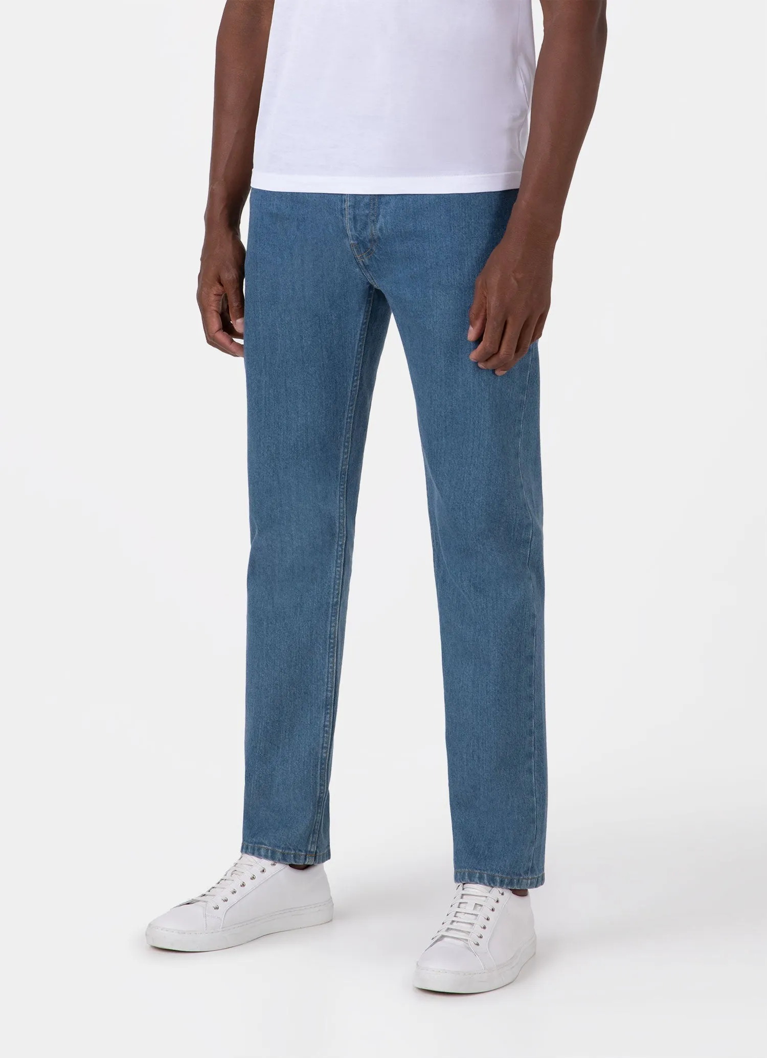 Men's Regular Fit Jeans in Mid Wash Denim Sunspel