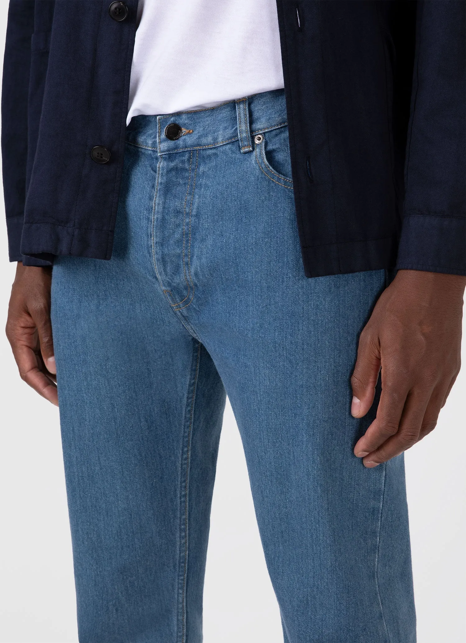 Men's Regular Fit Jeans in Mid Wash Denim Sunspel