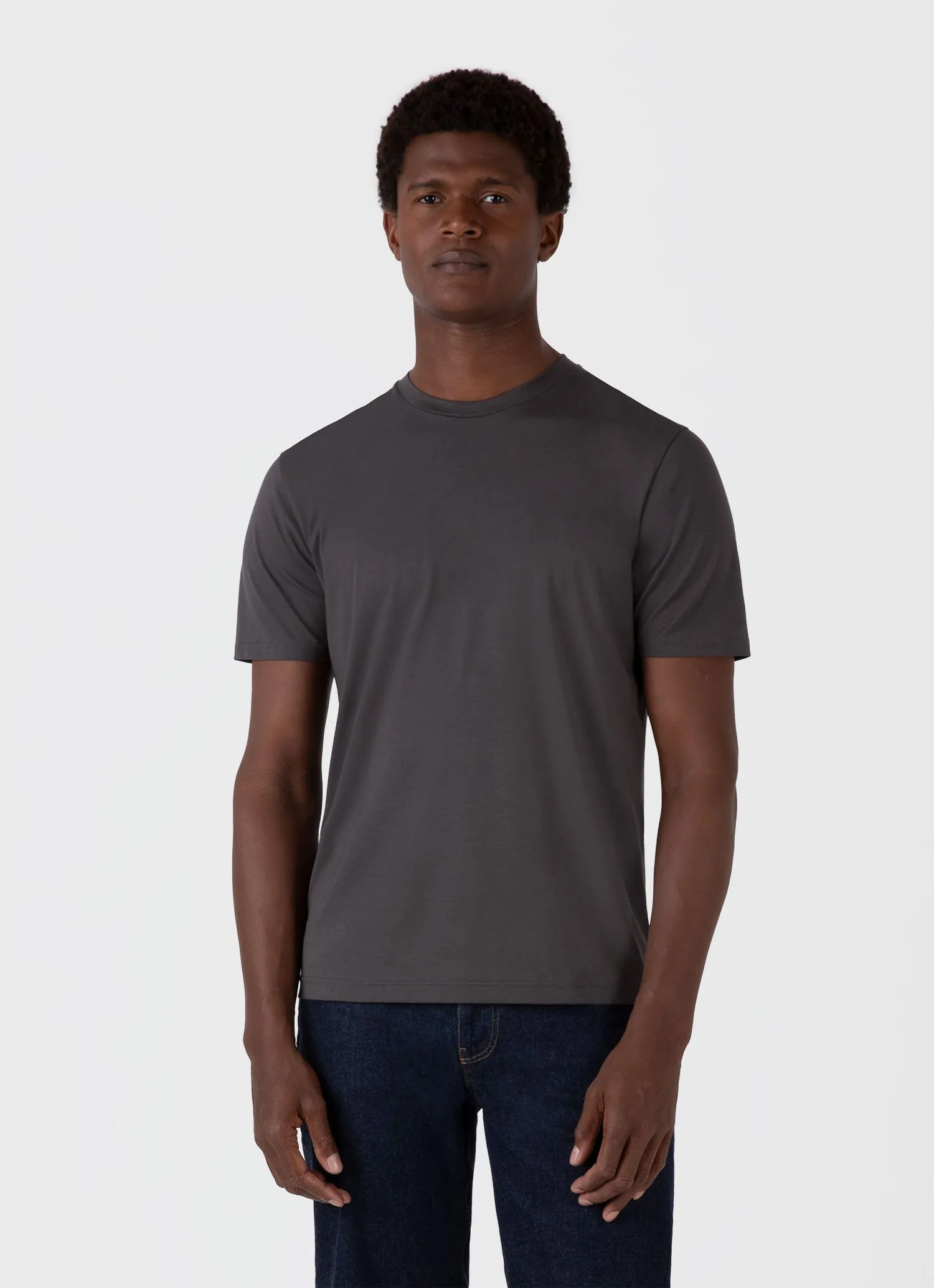 Men's Riviera Midweight T-shirt in Charcoal Sunspel