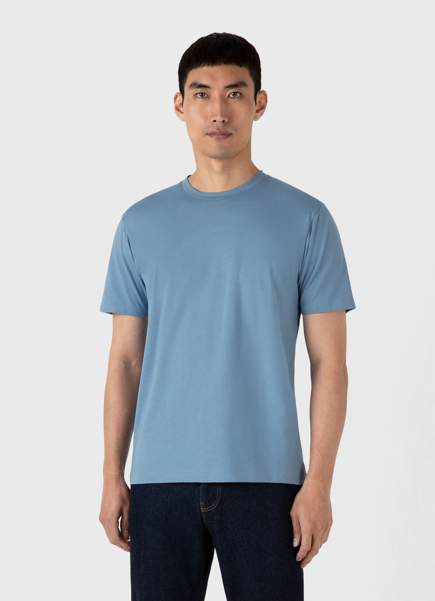 Men's Riviera Midweight T-shirt in Como Blue Sunspel