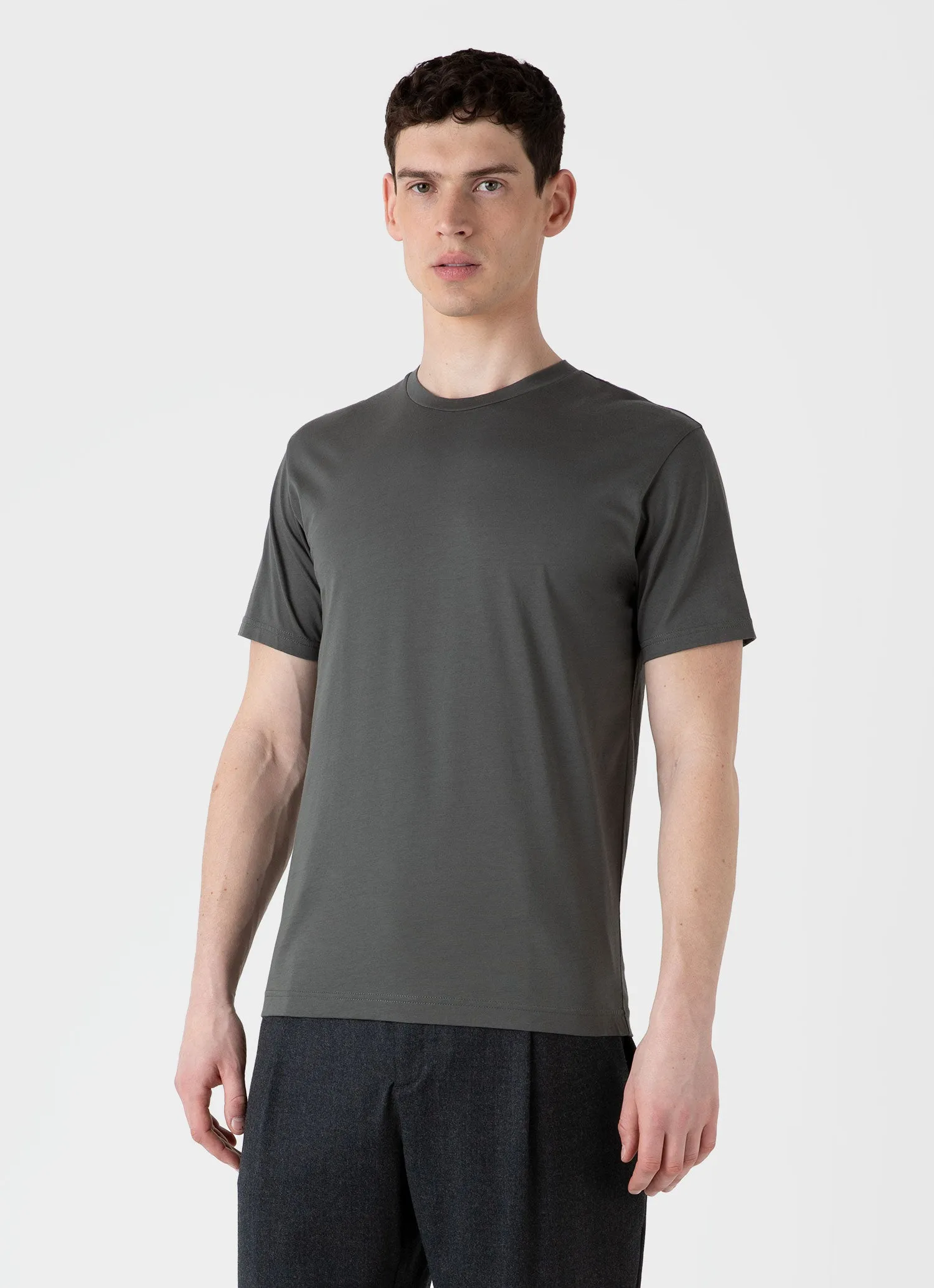 Men's Riviera Midweight T-shirt in Drill Green Sunspel