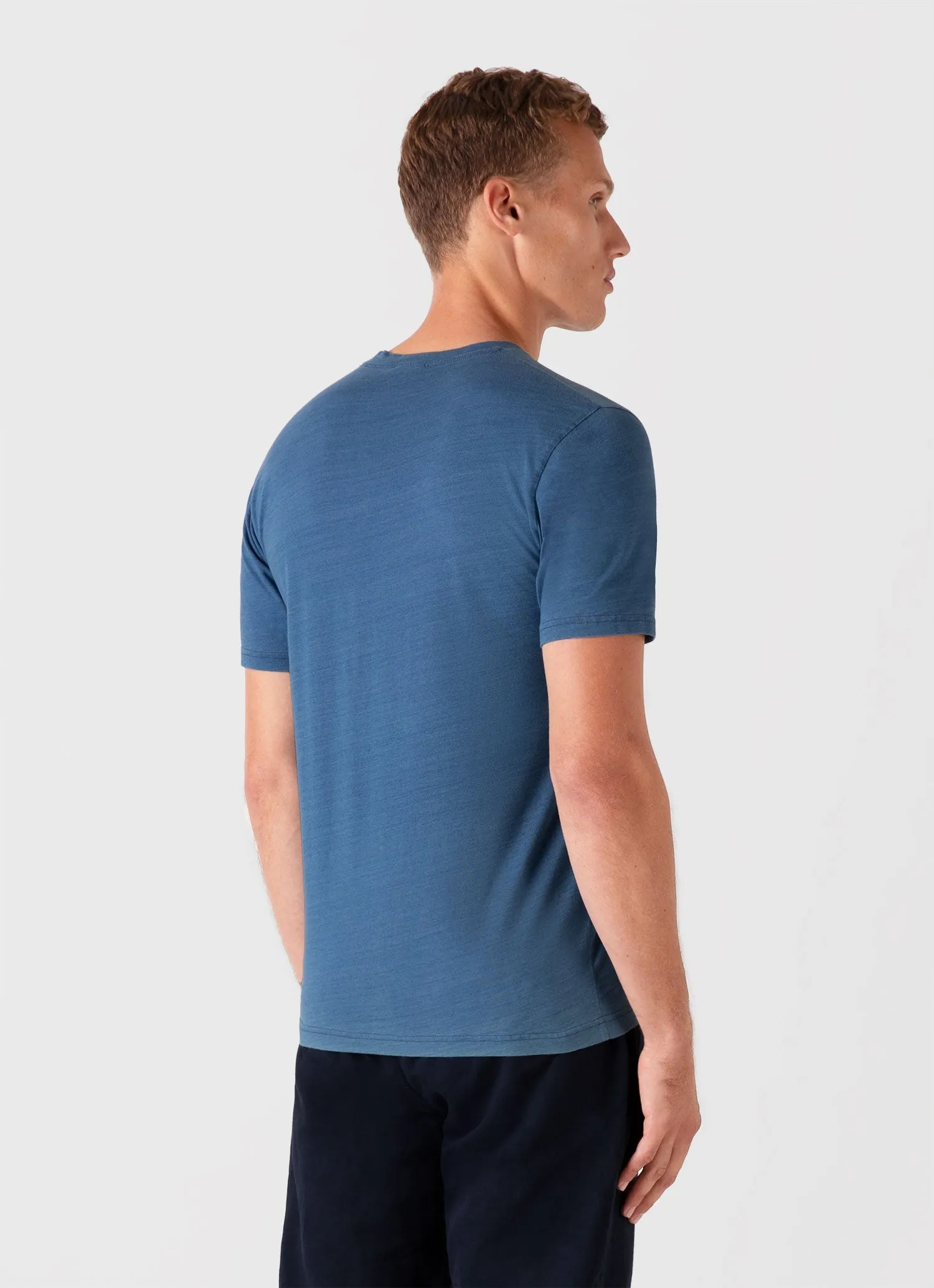 Men's Riviera Midweight T-shirt in Mid Indigo Wash Sunspel