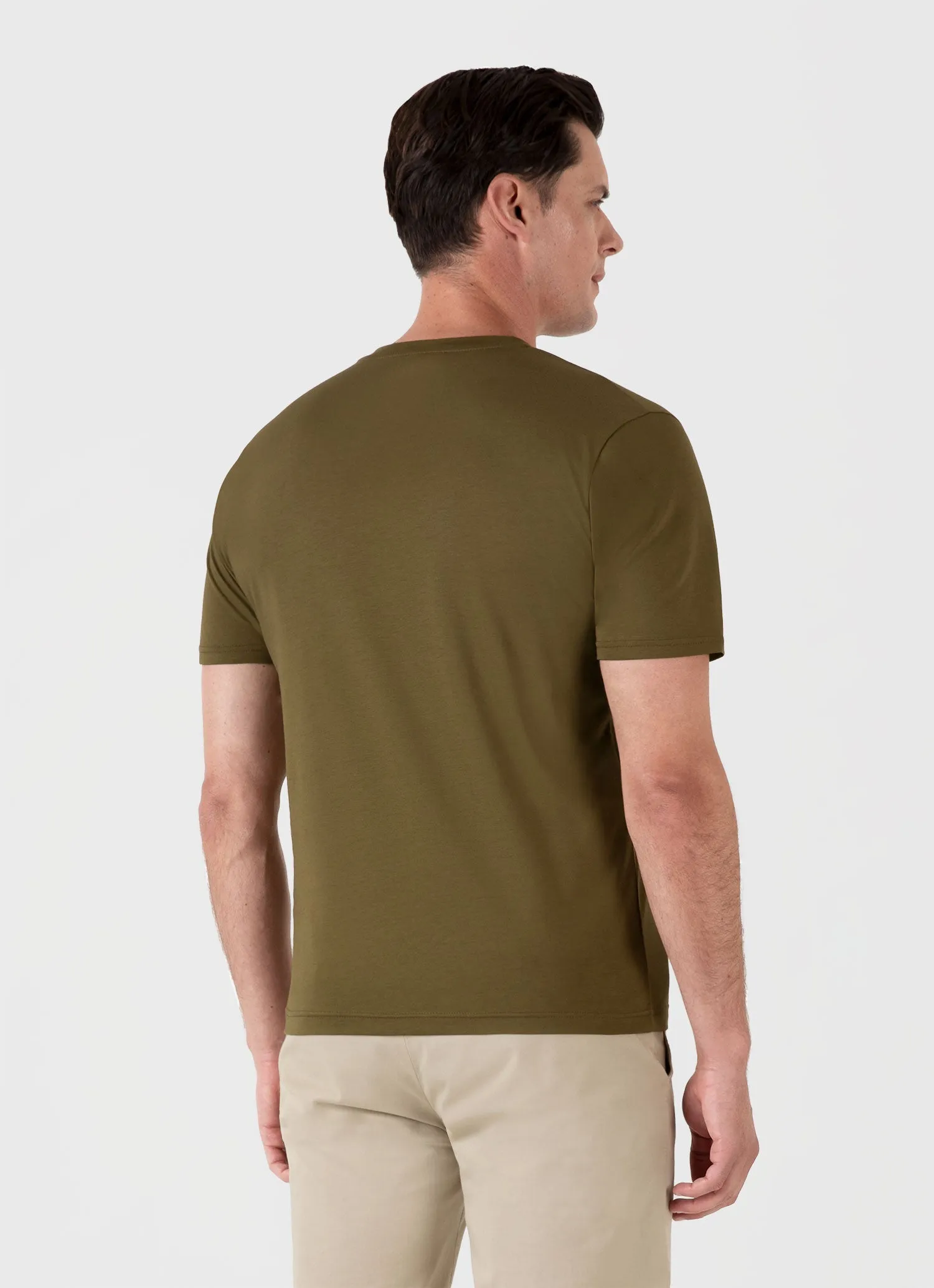 Men's Riviera Midweight T-shirt in Olive Green Sunspel
