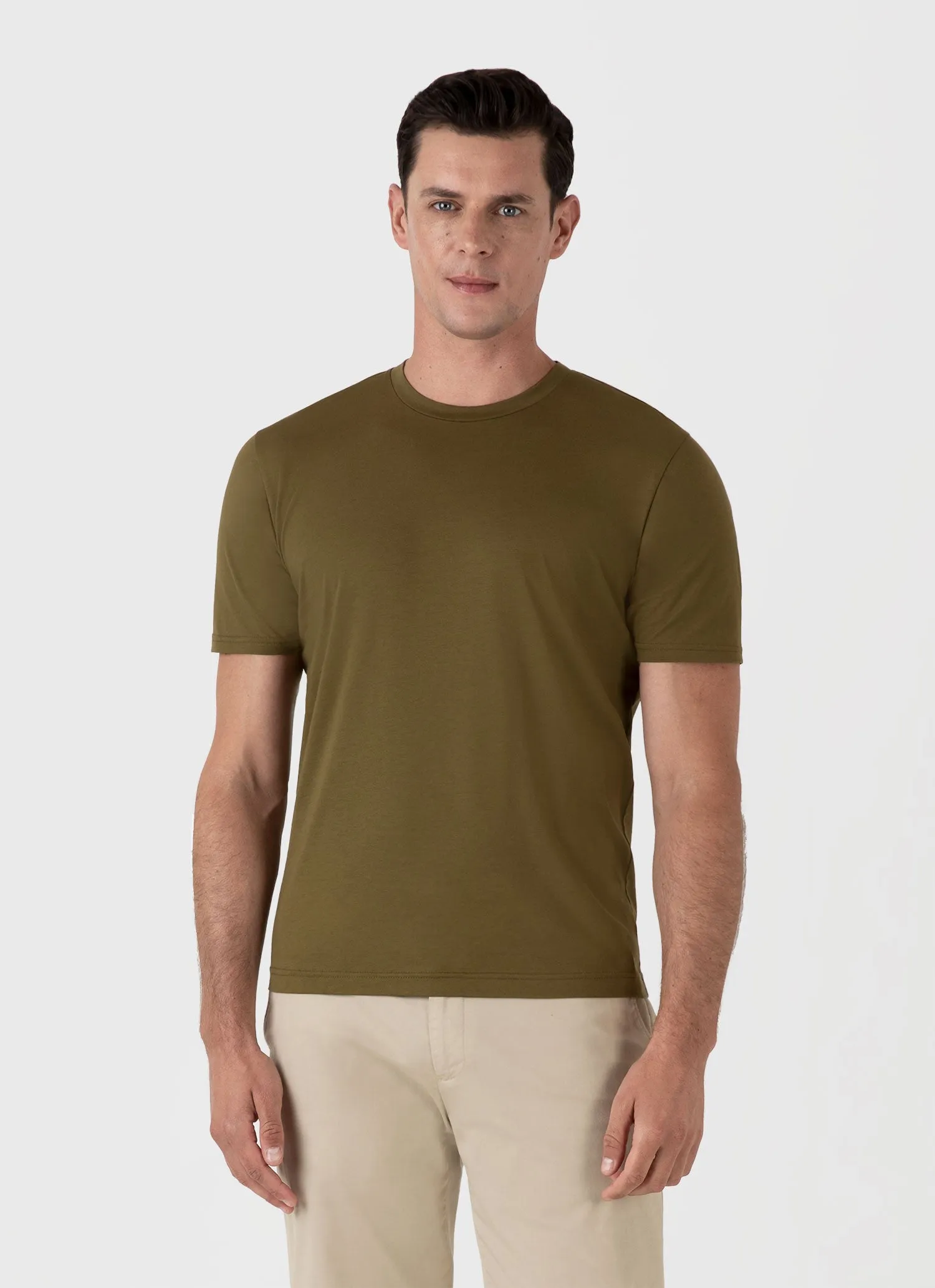 Men's Riviera Midweight T-shirt in Olive Green Sunspel