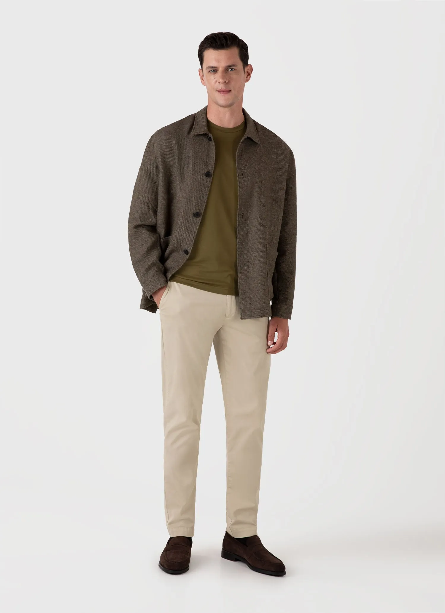Men's Riviera Midweight T-shirt in Olive Green Sunspel