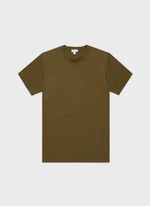 Men's Riviera Midweight T-shirt in Olive Green Sunspel