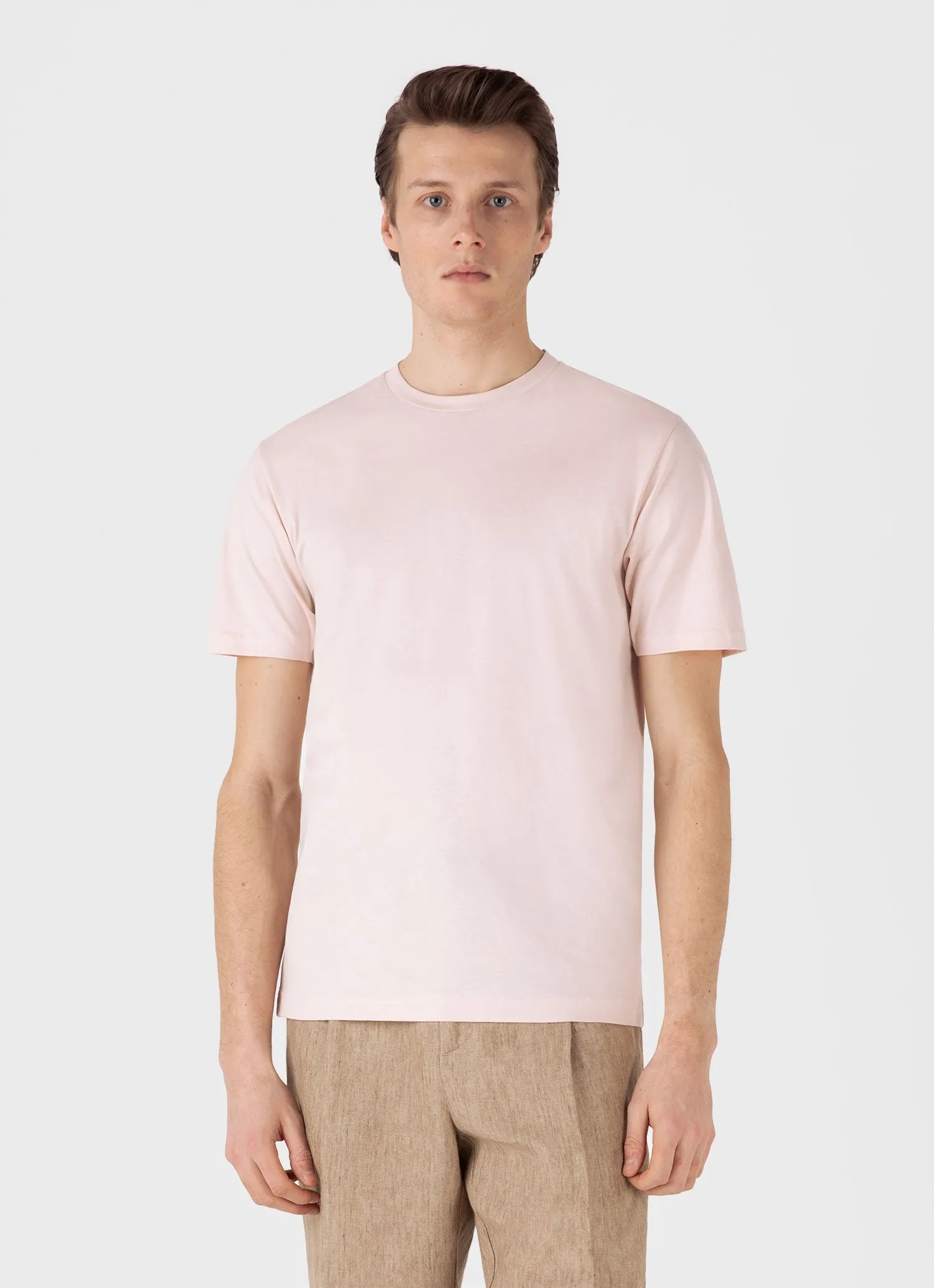 Men's Riviera Midweight T-shirt in Pastel Pink Sunspel