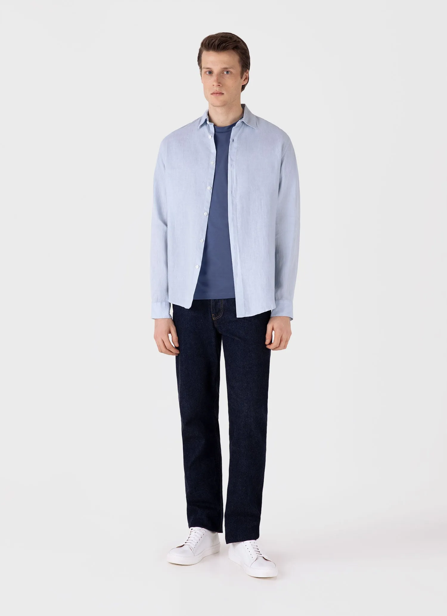 Men's Riviera Midweight T-shirt in Soft Denim Sunspel