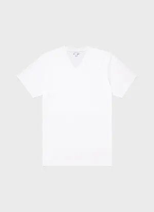 Men's Riviera V-neck T-shirt in White Sunspel