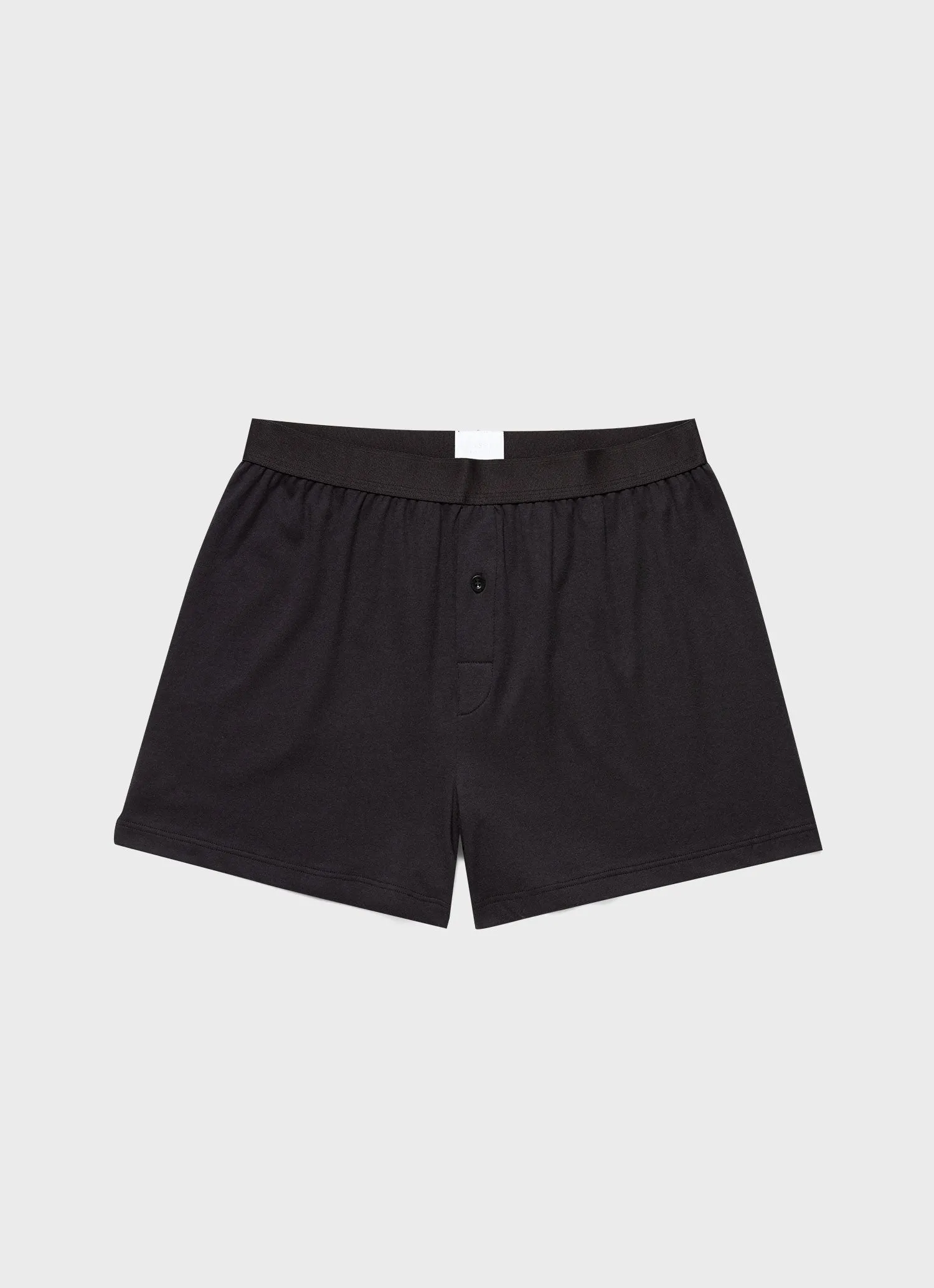 Men's Sea Island Cotton One-Button Boxer Shorts in Black Sunspel