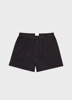 Men's Sea Island Cotton One-Button Boxer Shorts in Black Sunspel