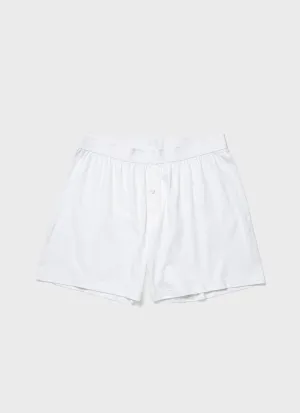 Men's Sea Island Cotton One-Button Boxer Shorts in White Sunspel