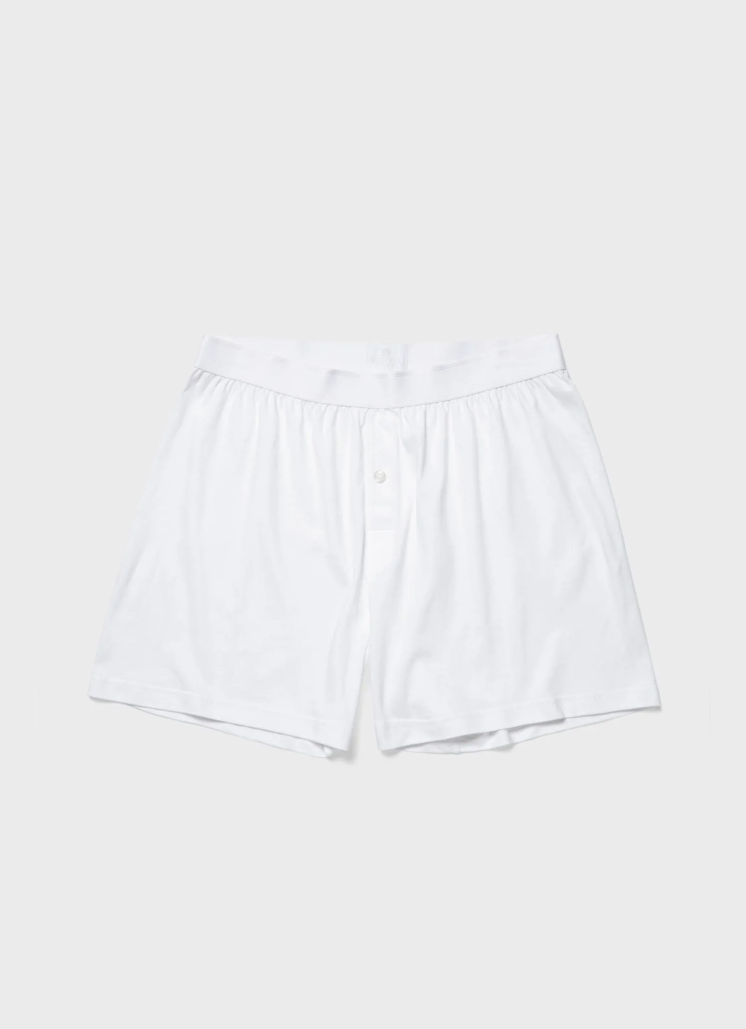 Men's Sea Island Cotton One-Button Boxer Shorts in White Sunspel