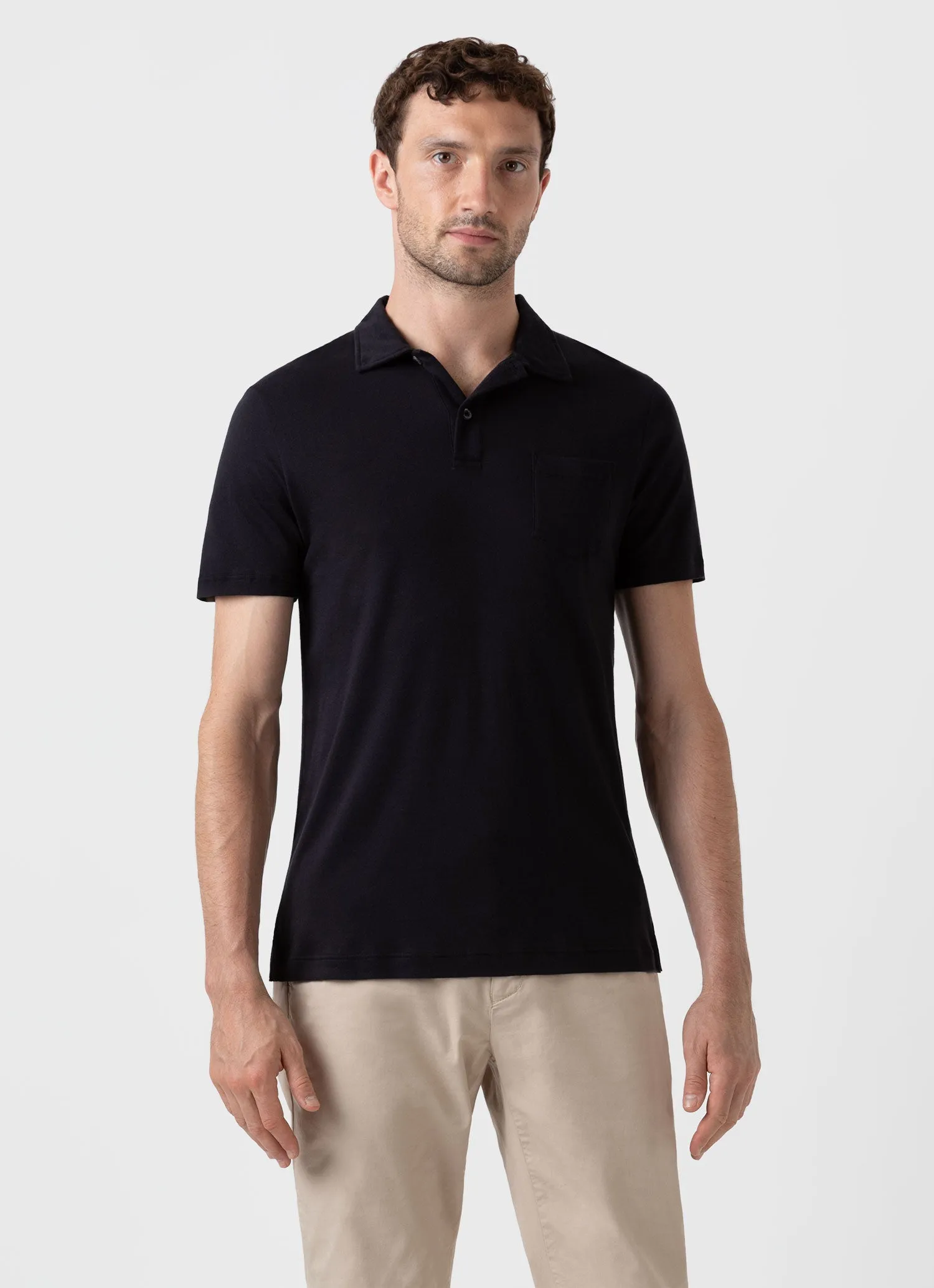 Men's Sea Island Cotton Riviera Polo Shirt in Black Sunspel