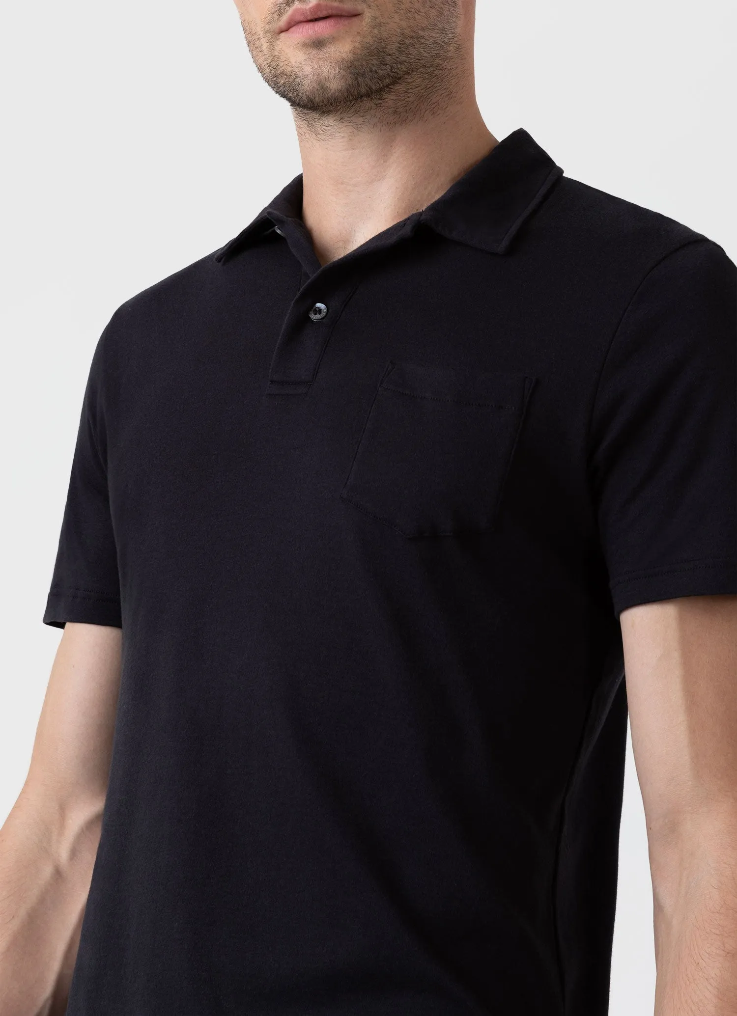 Men's Sea Island Cotton Riviera Polo Shirt in Black Sunspel