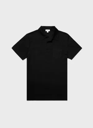 Men's Sea Island Cotton Riviera Polo Shirt in Black Sunspel