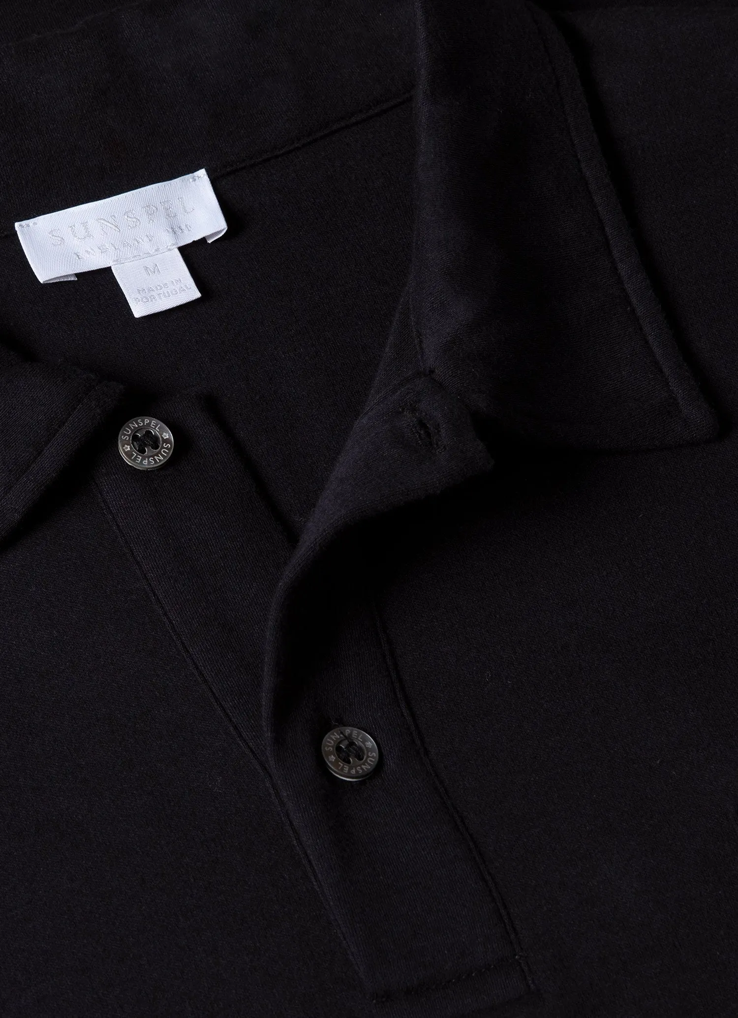Men's Sea Island Cotton Riviera Polo Shirt in Black Sunspel