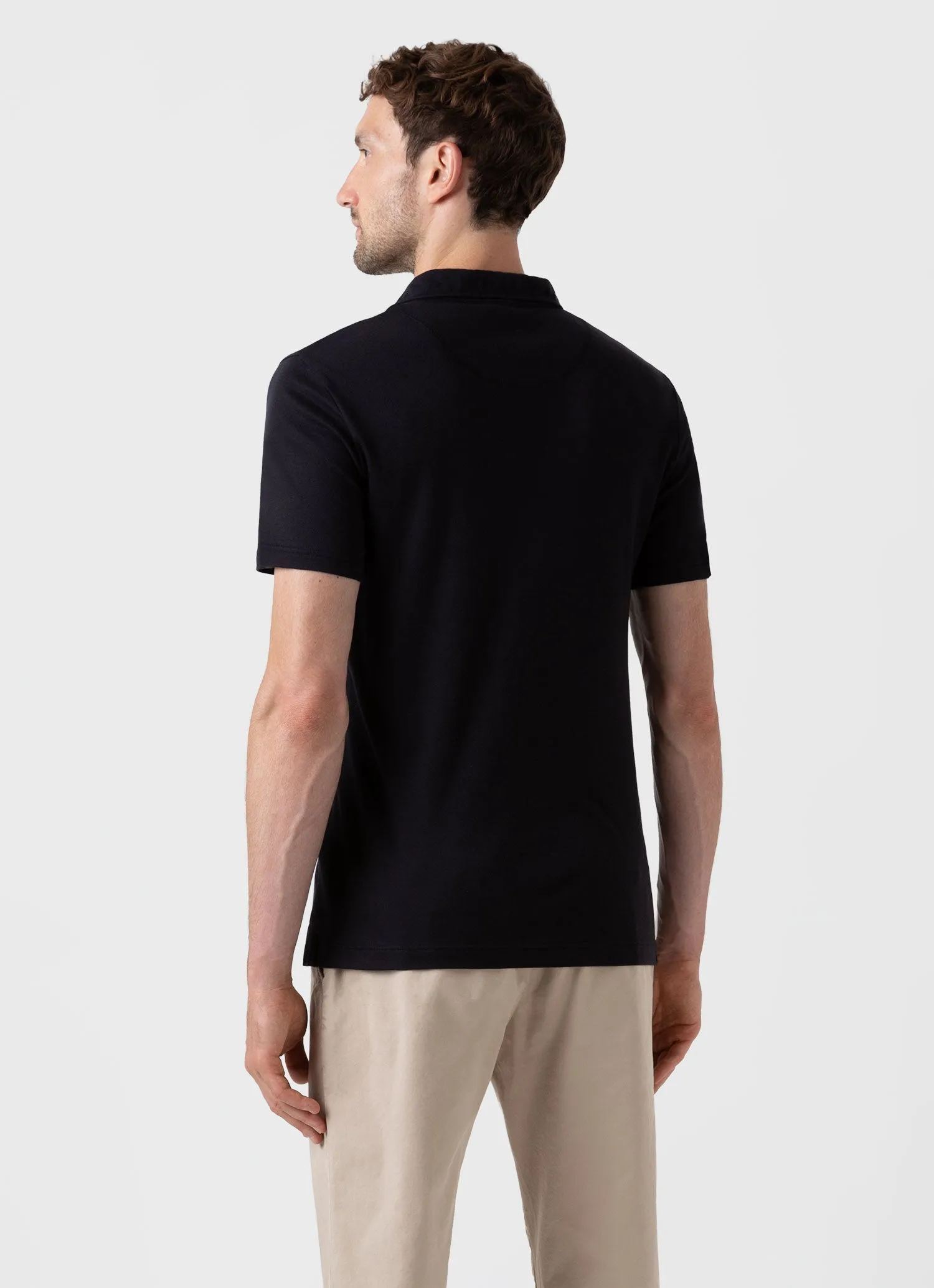 Men's Sea Island Cotton Riviera Polo Shirt in Black Sunspel