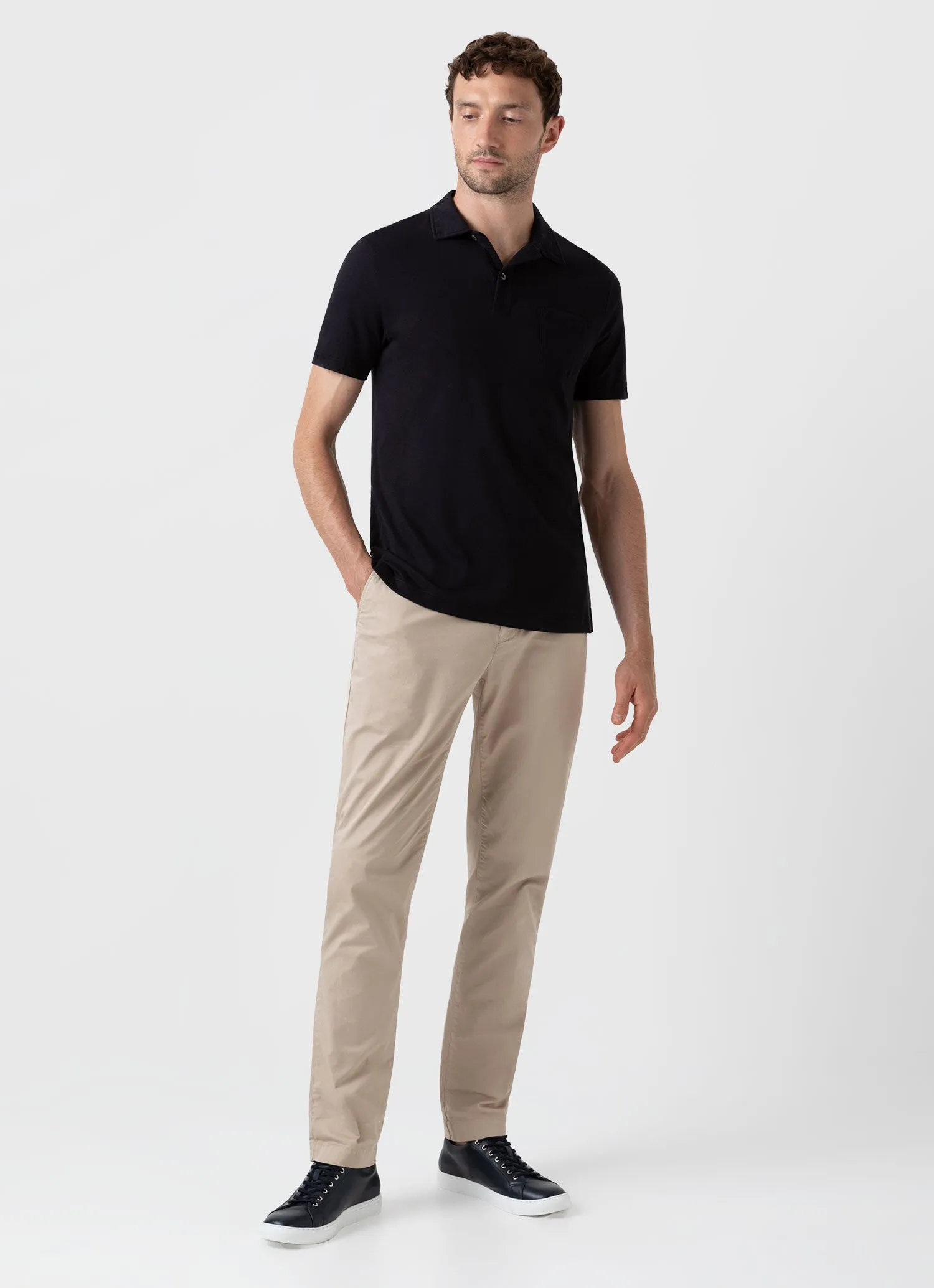 Men's Sea Island Cotton Riviera Polo Shirt in Black Sunspel