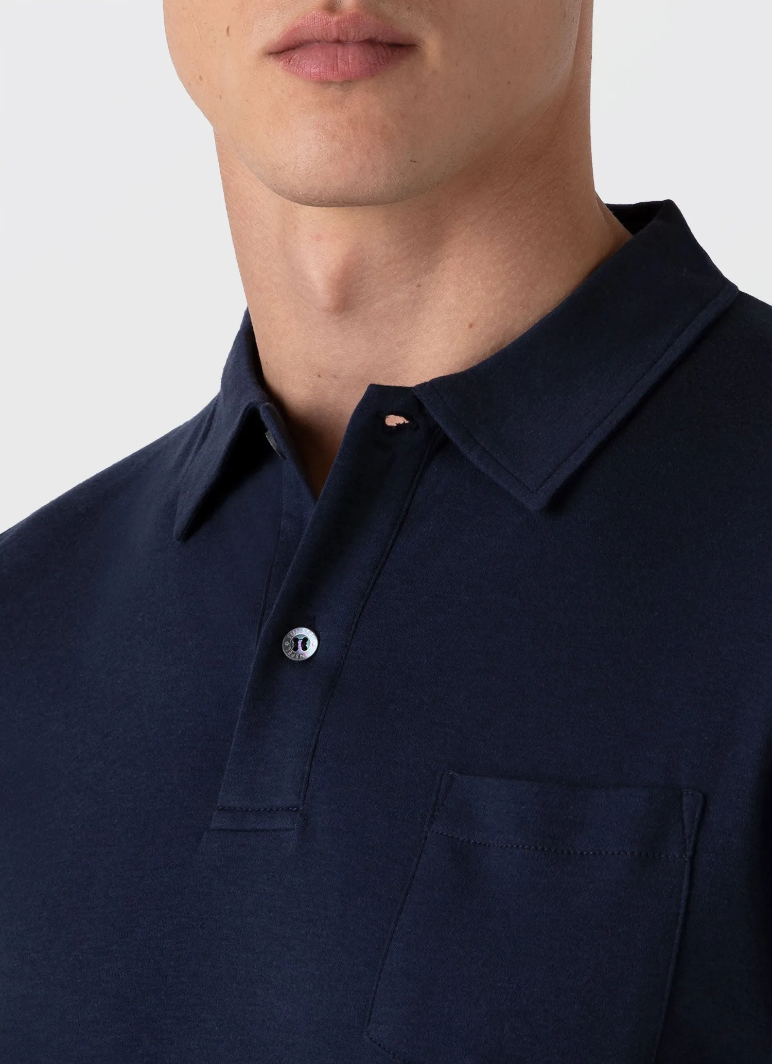 Men's Sea Island Cotton Riviera Polo Shirt in Navy Sunspel
