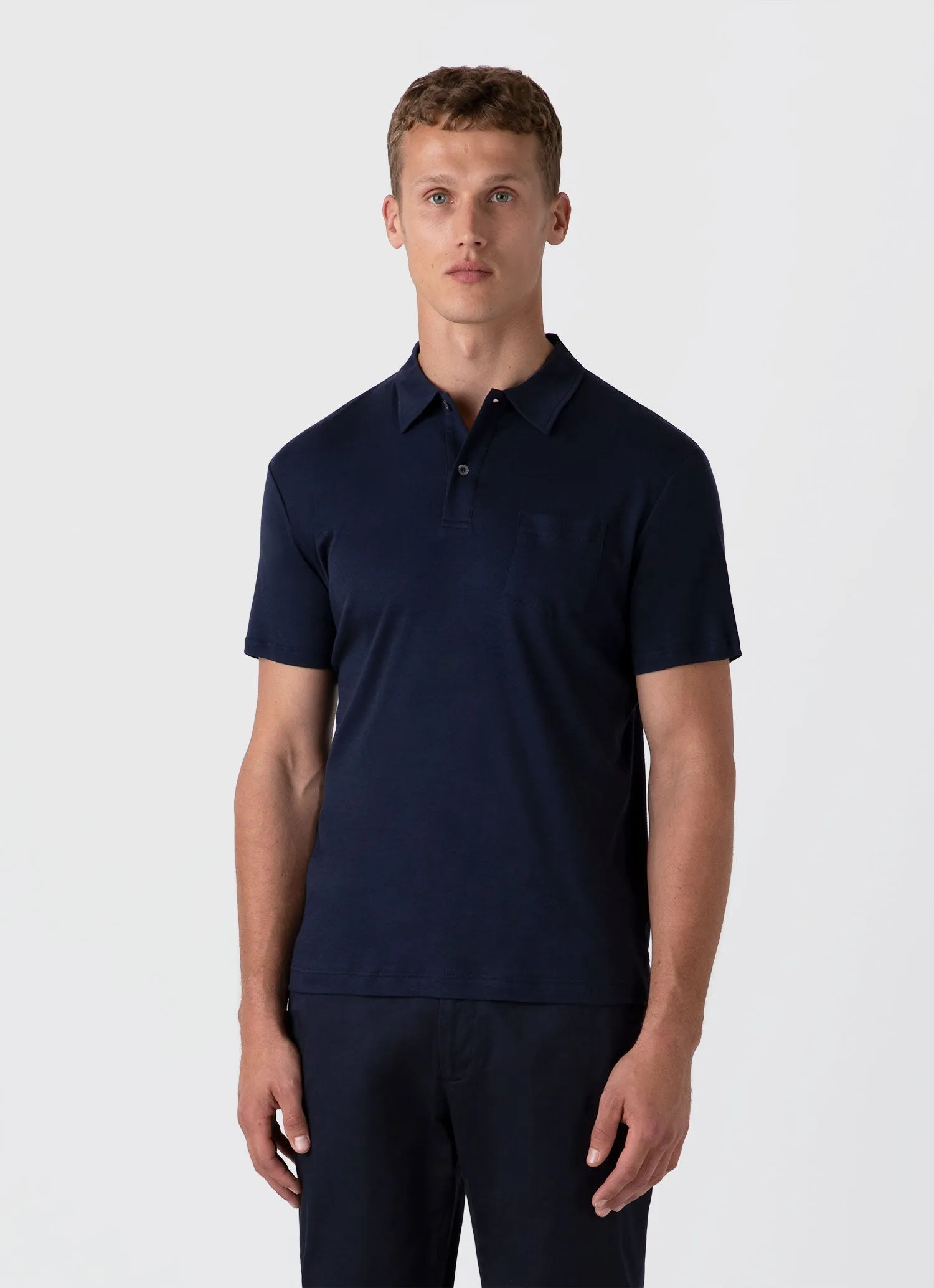 Men's Sea Island Cotton Riviera Polo Shirt in Navy Sunspel