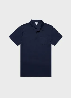 Men's Sea Island Cotton Riviera Polo Shirt in Navy Sunspel