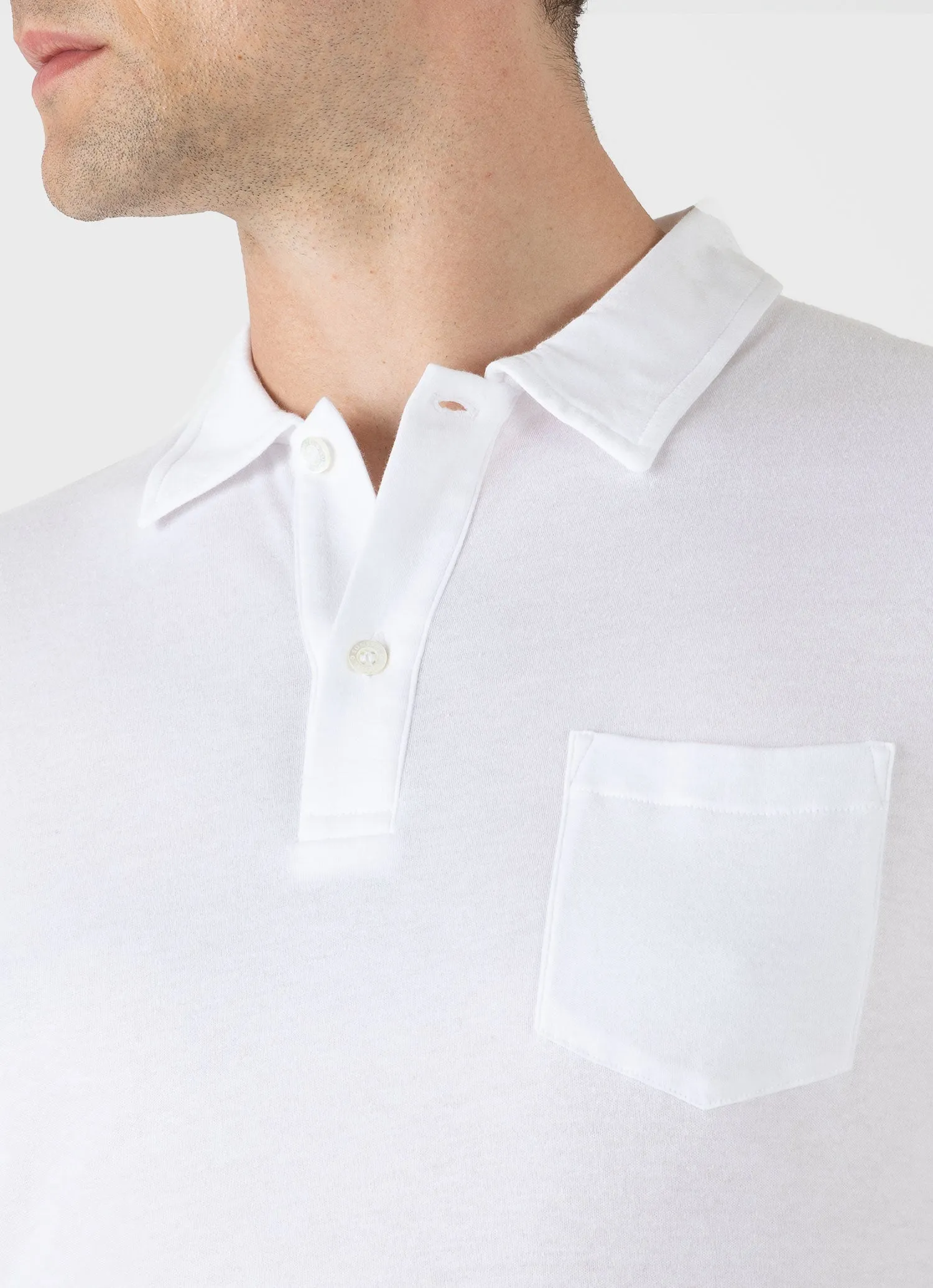 Men's Sea Island Cotton Riviera Polo Shirt in White Sunspel