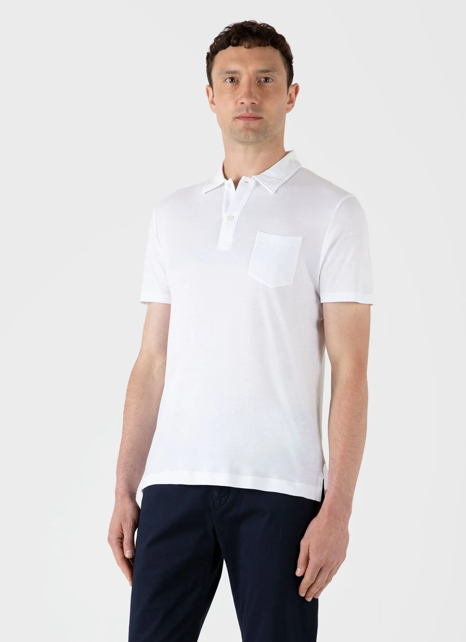 Men's Sea Island Cotton Riviera Polo Shirt in White Sunspel
