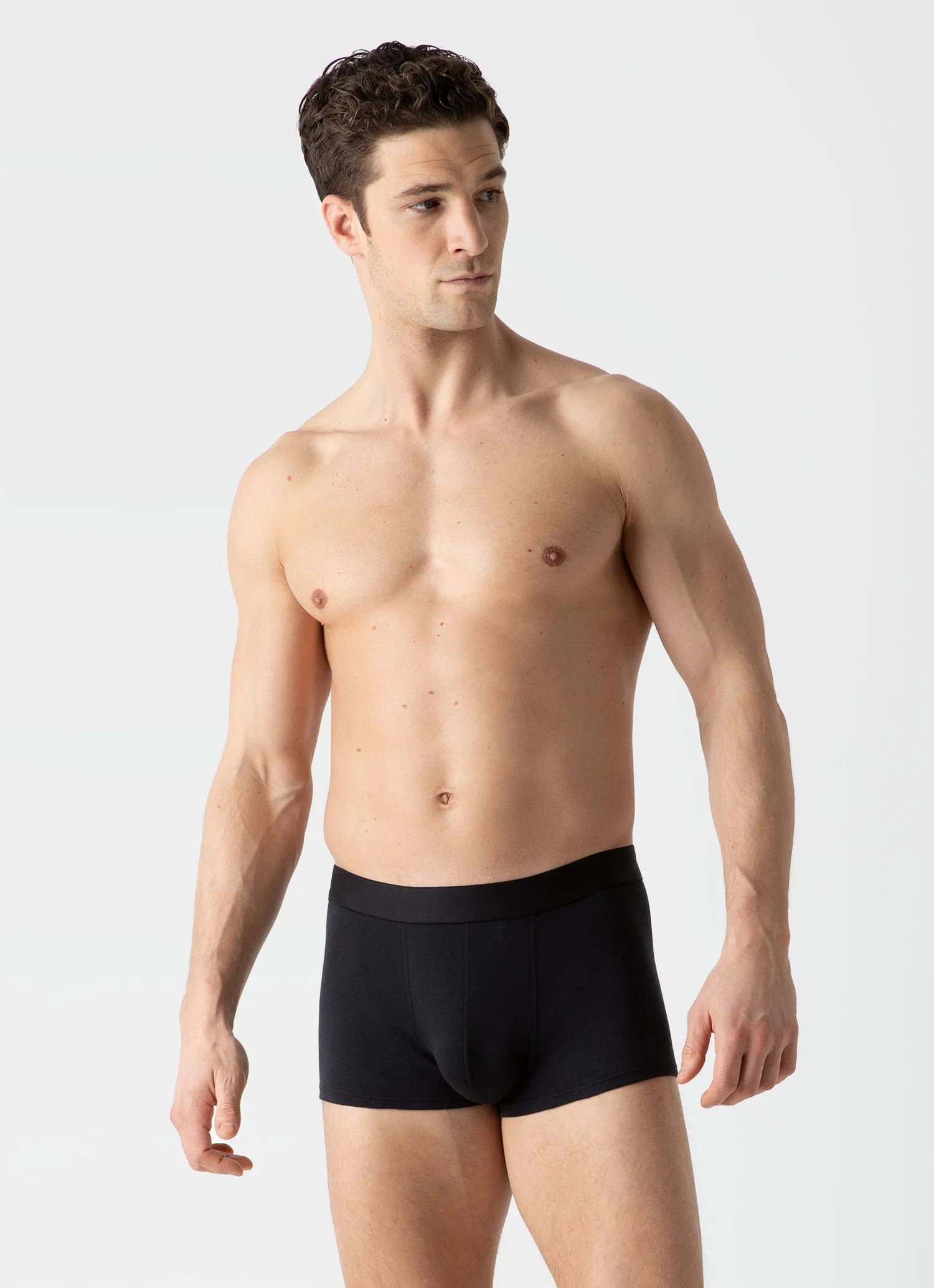 Men's Sea Island Cotton Trunks in Black Sunspel