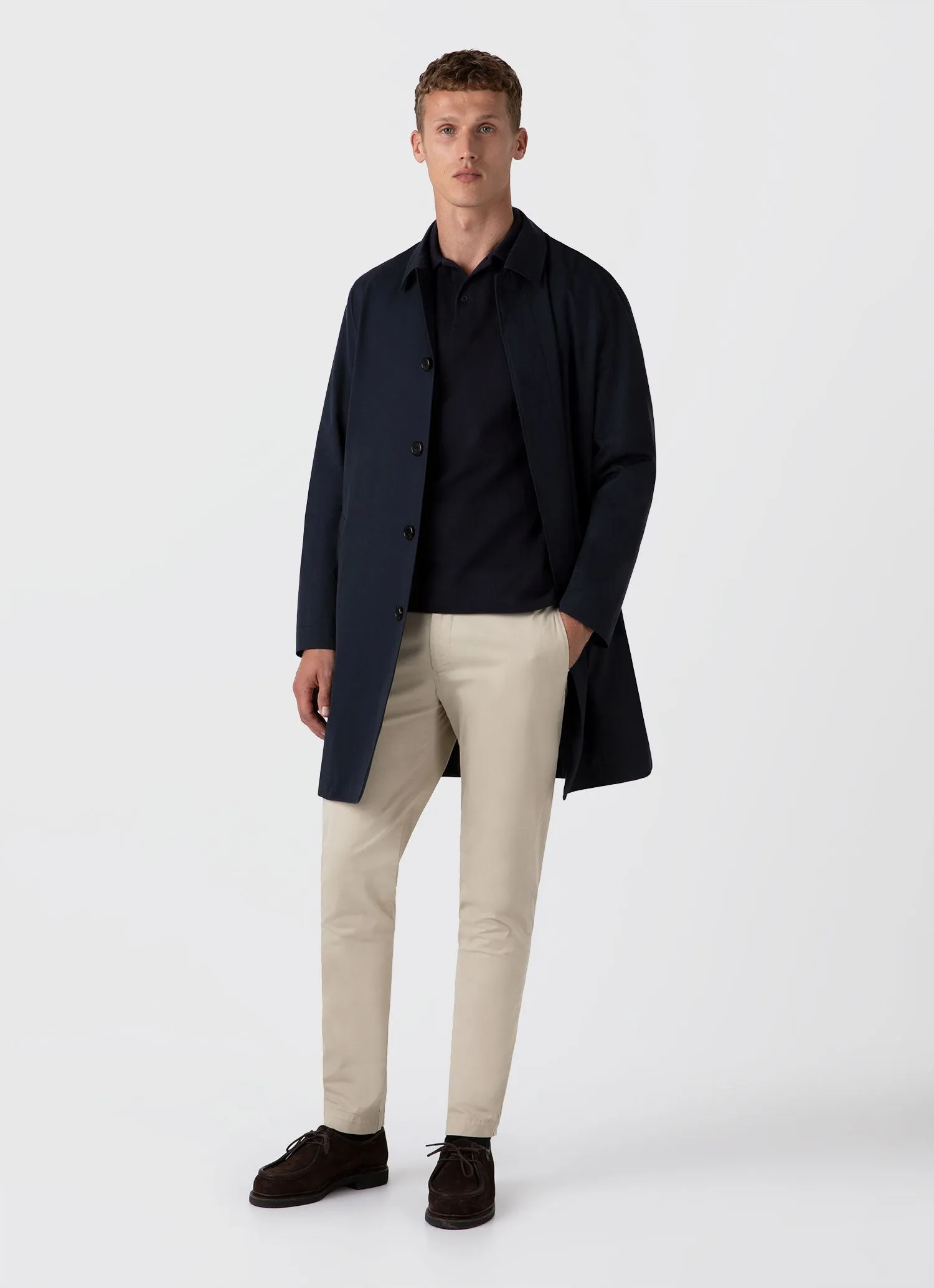 Men's Showerproof Cotton Mac in Navy Sunspel