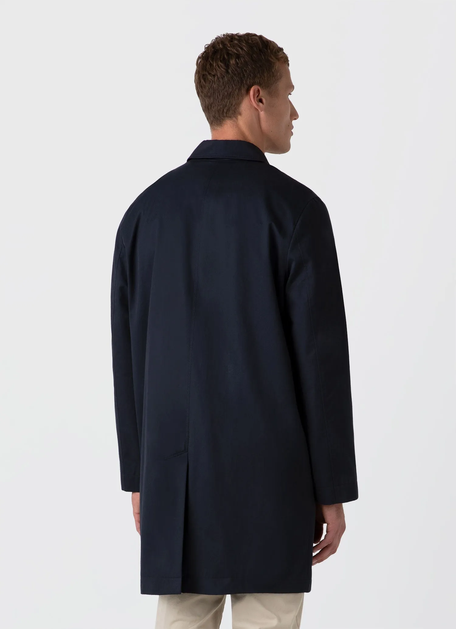 Men's Showerproof Cotton Mac in Navy Sunspel