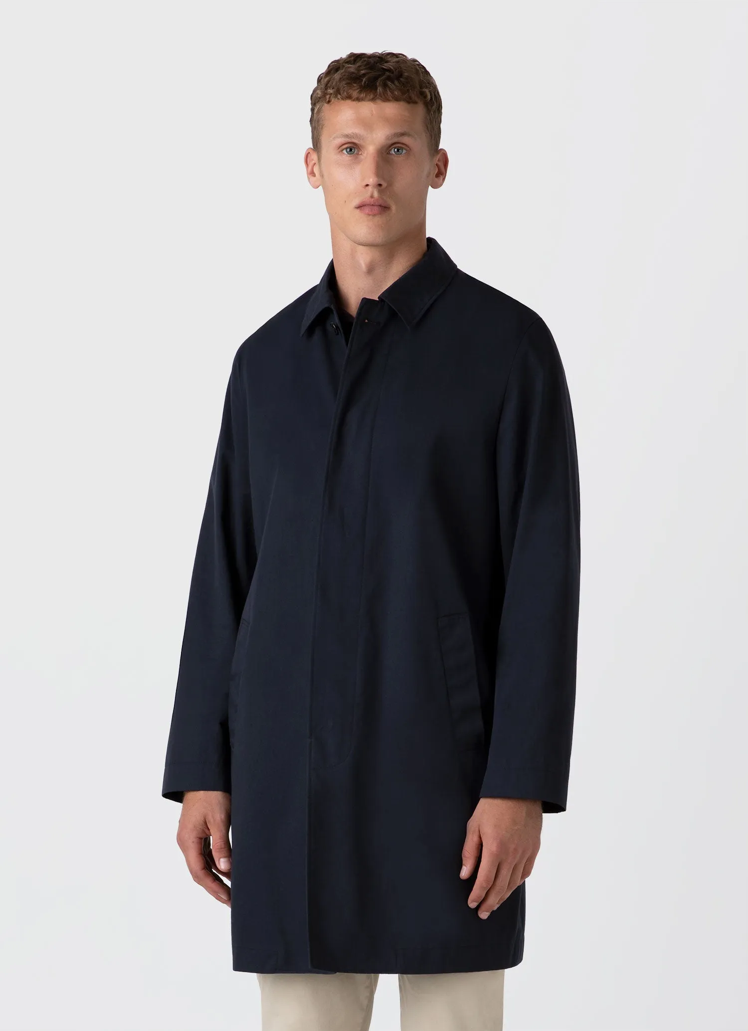 Men's Showerproof Cotton Mac in Navy Sunspel