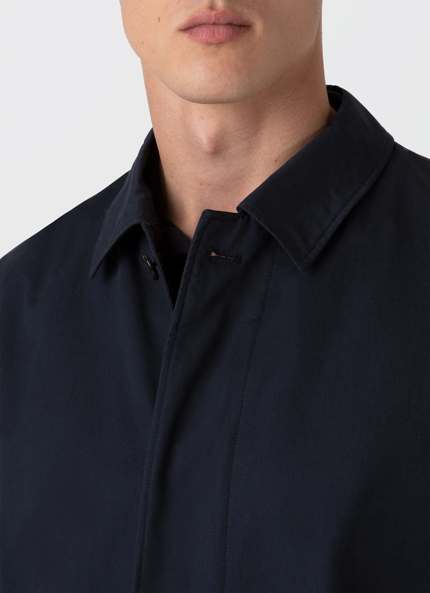Men's Showerproof Cotton Mac in Navy Sunspel