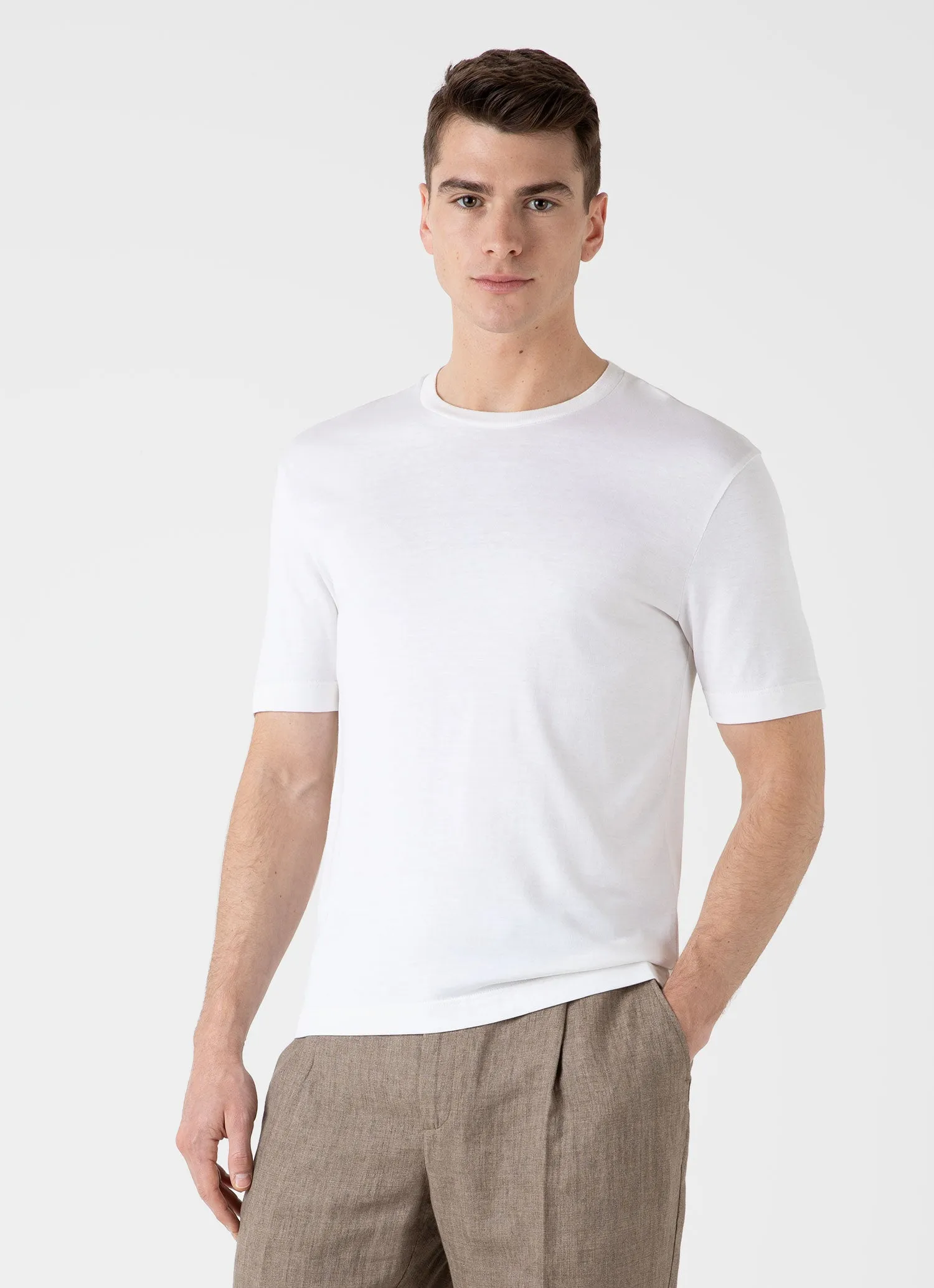 Men's Silk Cotton T-shirt in White Sunspel